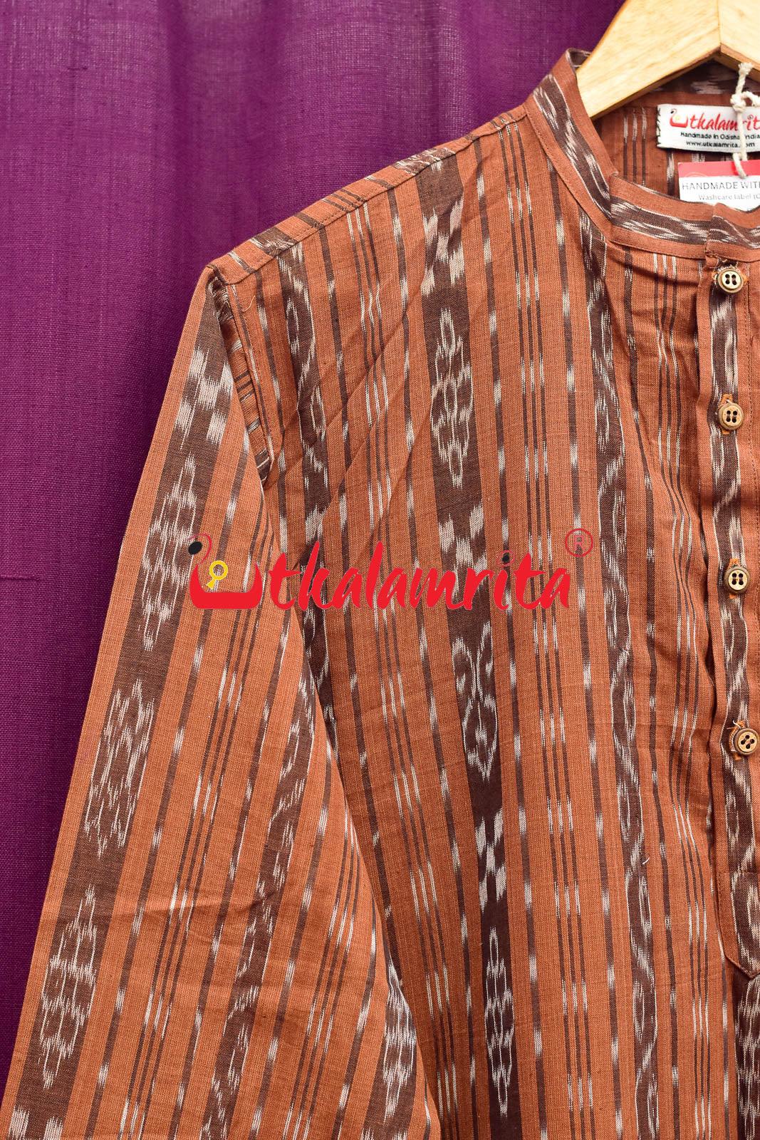 Brown Fish Ikat (Men's' Full Kurta)