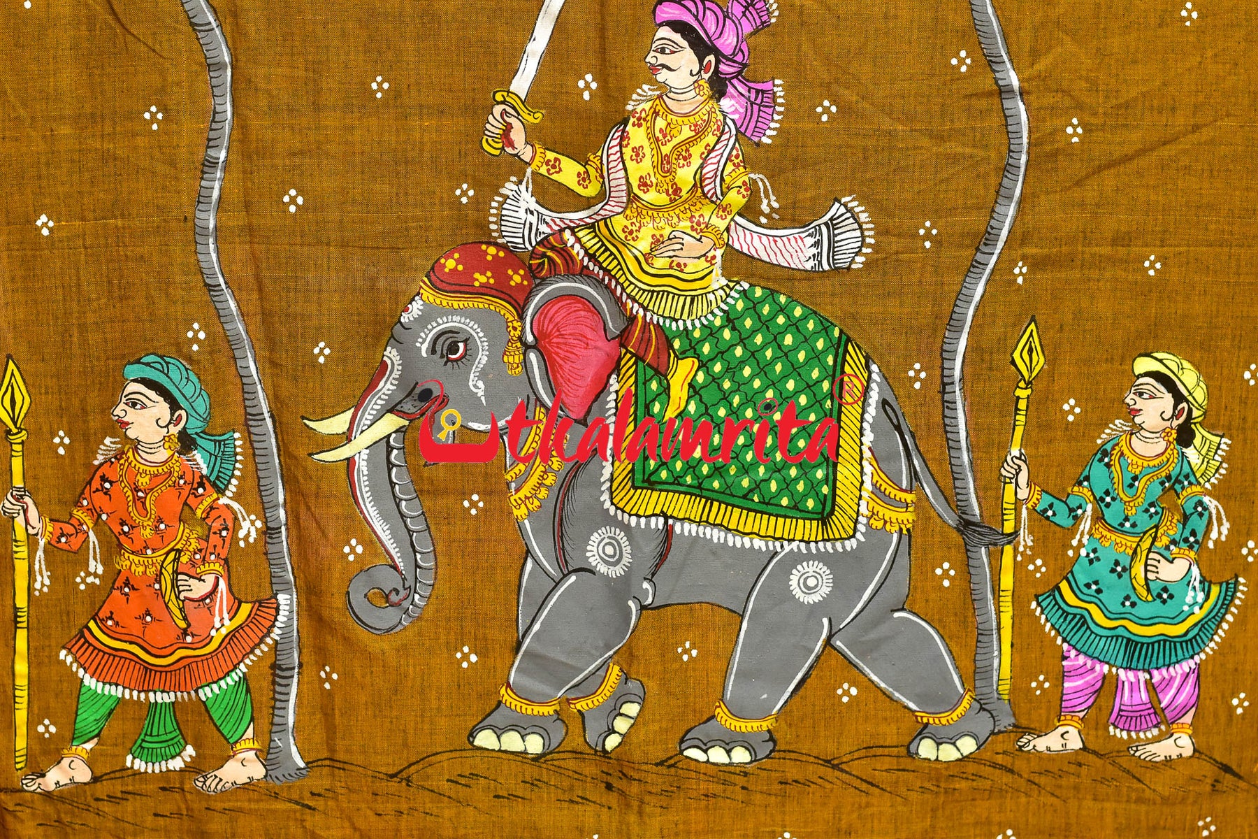 King on Elephant Pattachitra (Dupatta)