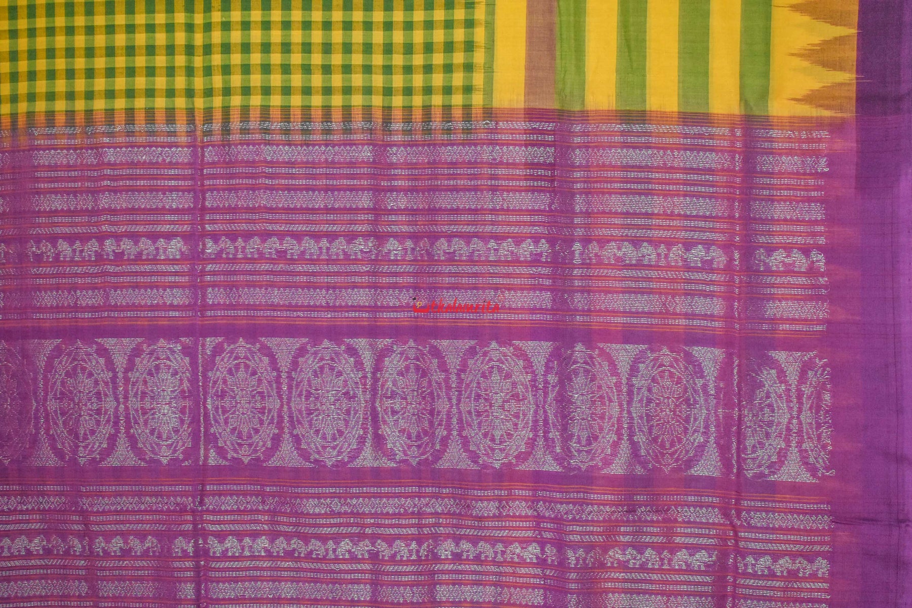 Green Checks Jaala Sambalpuri Cotton Saree