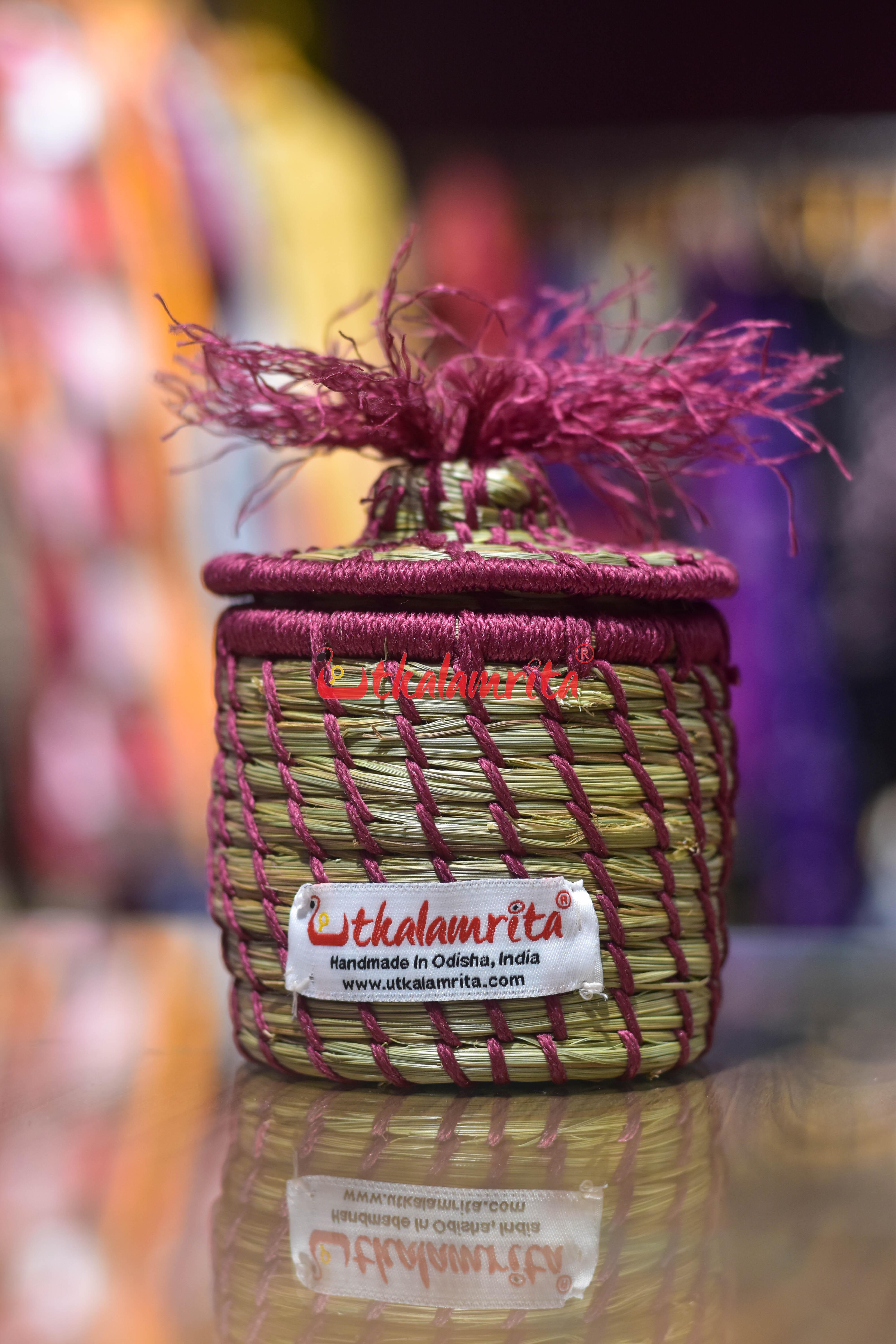 Sabai Grass Chuti Thread Jewellery Box Maroon