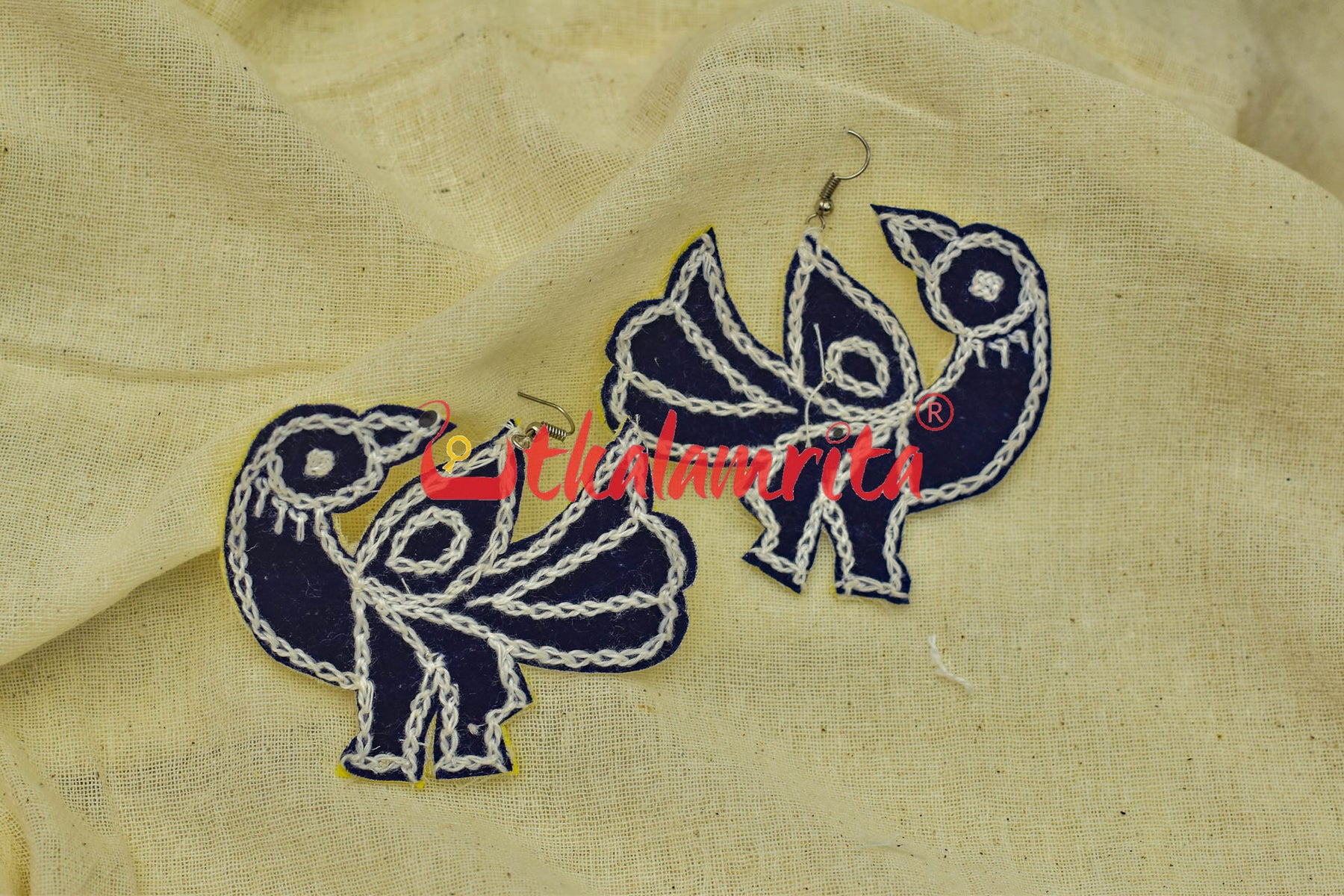 Blue Parrots (Pipli applique danglers)