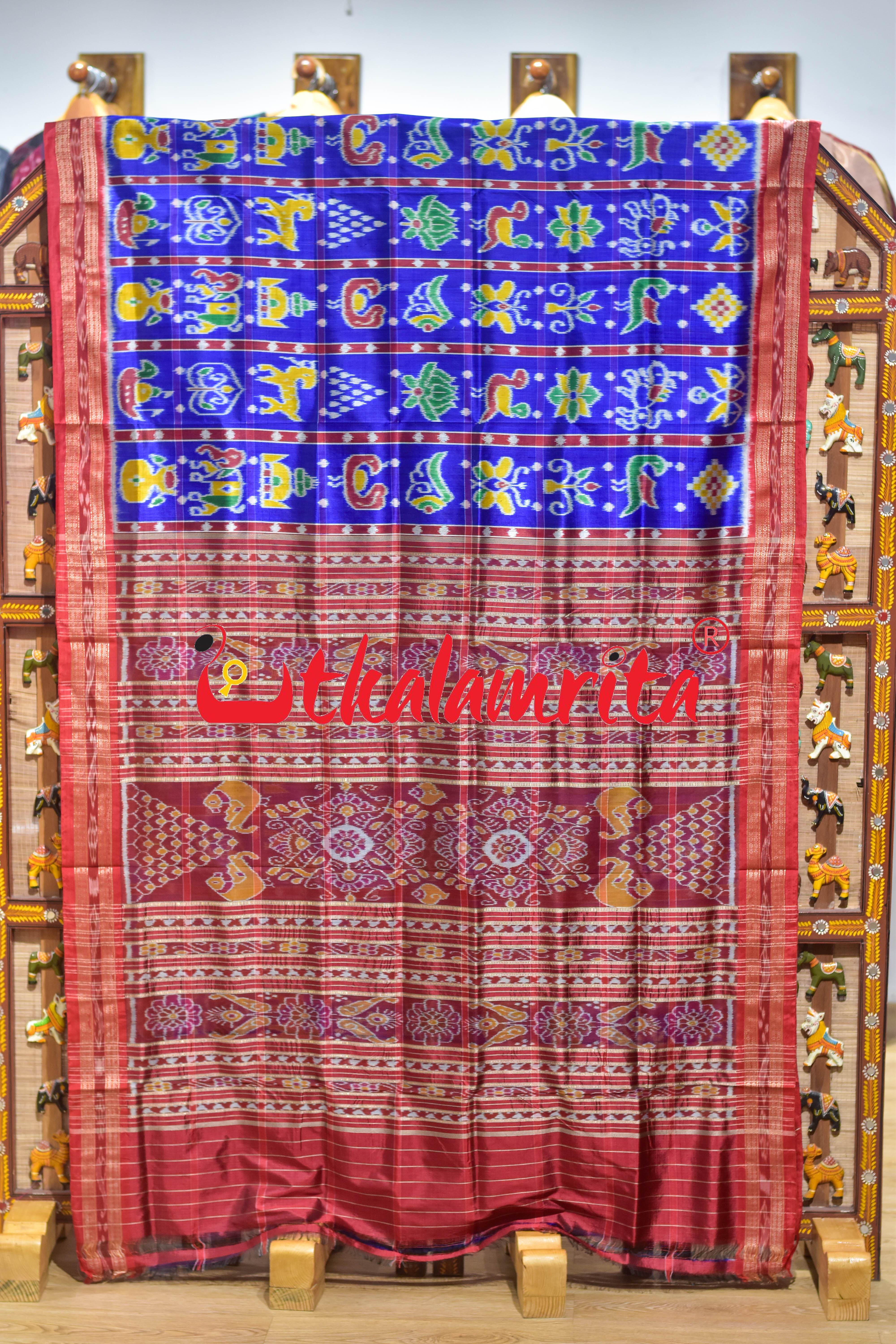 Shining Blue Dotted Nabakothi Khandua Silk Saree