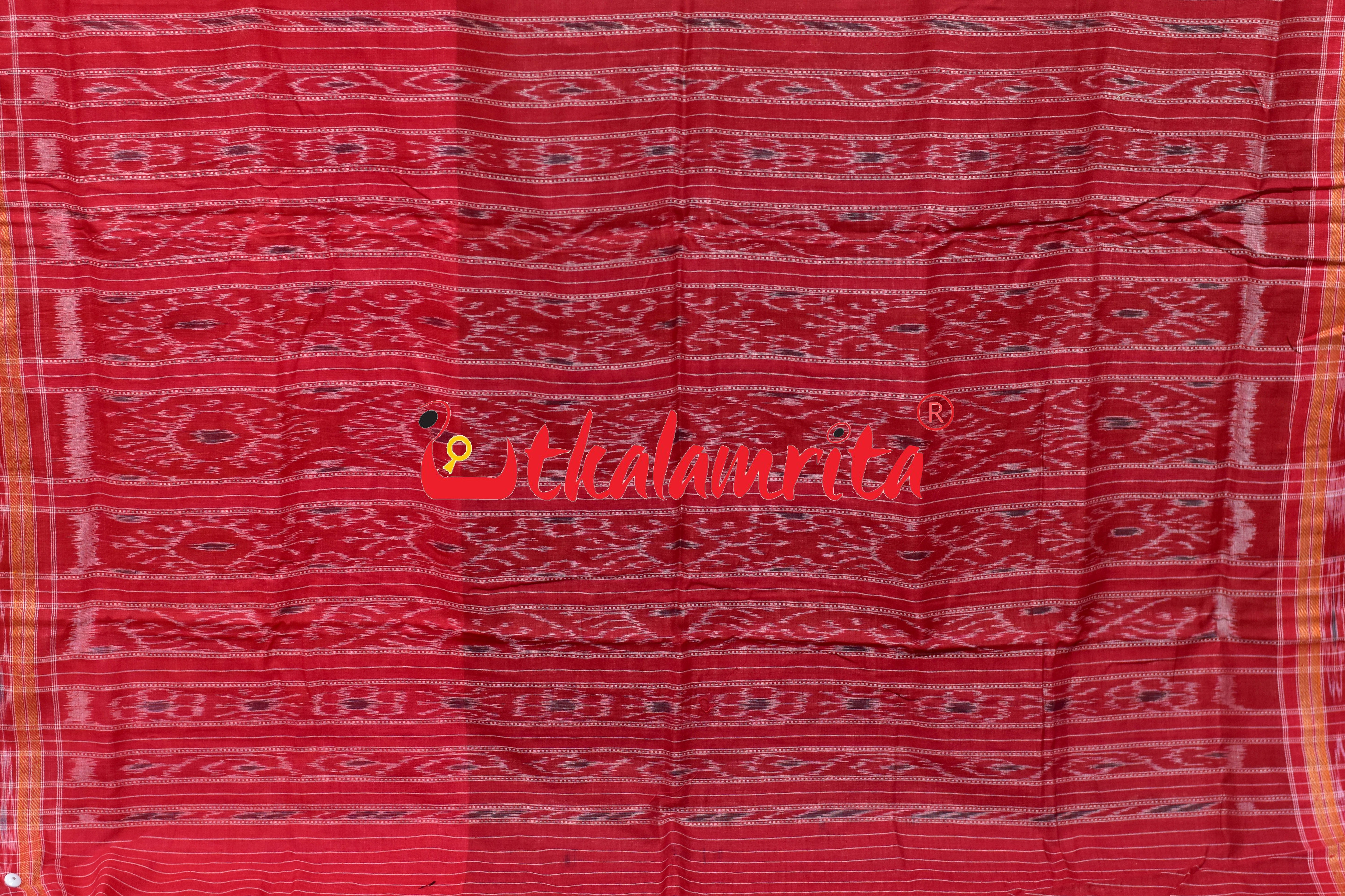 Off White Red Peacock Scot Khandua Cotton Saree