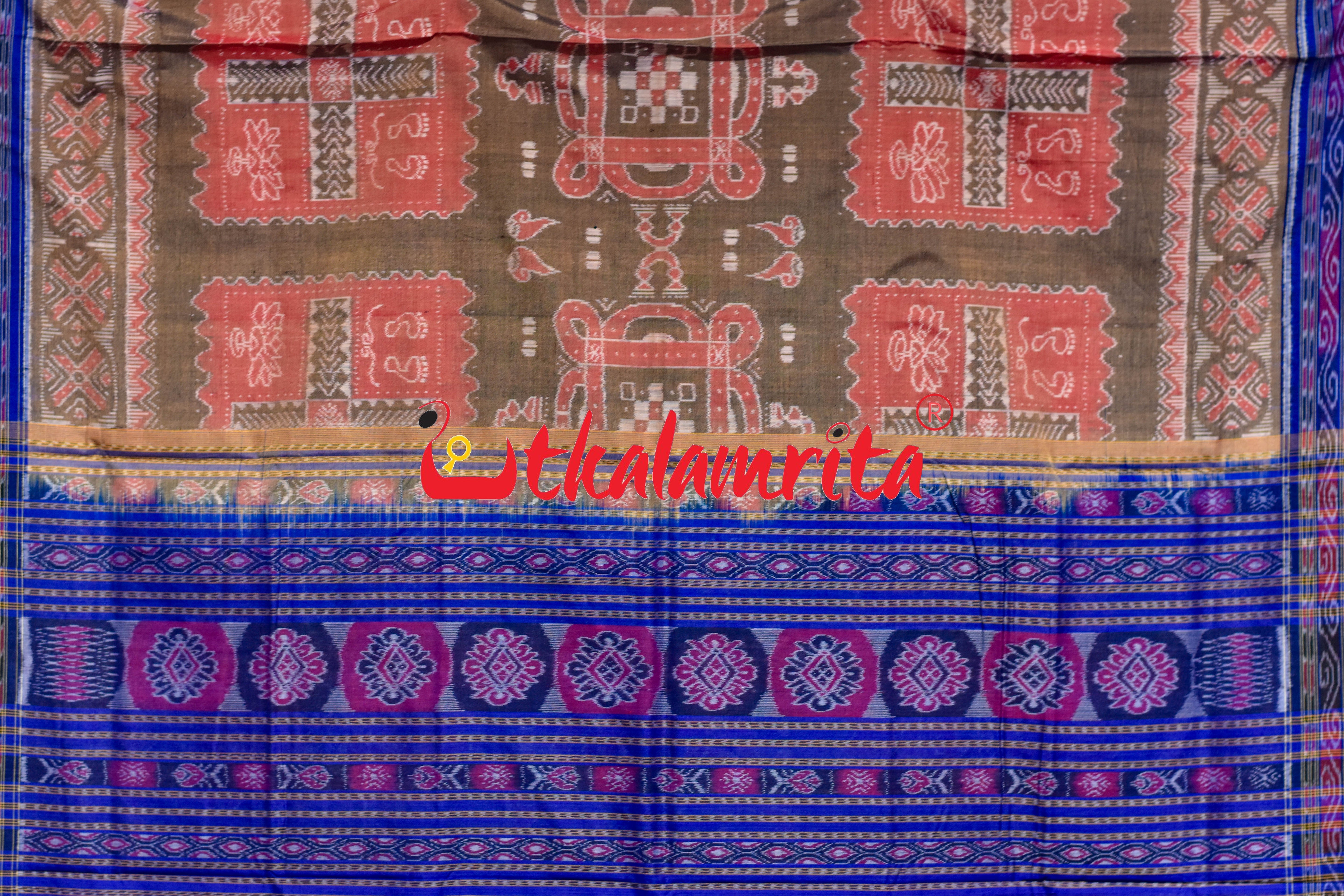 Sree Jantra Lakhmi Pada Rust Orange Sambalpuri Cotton Saree