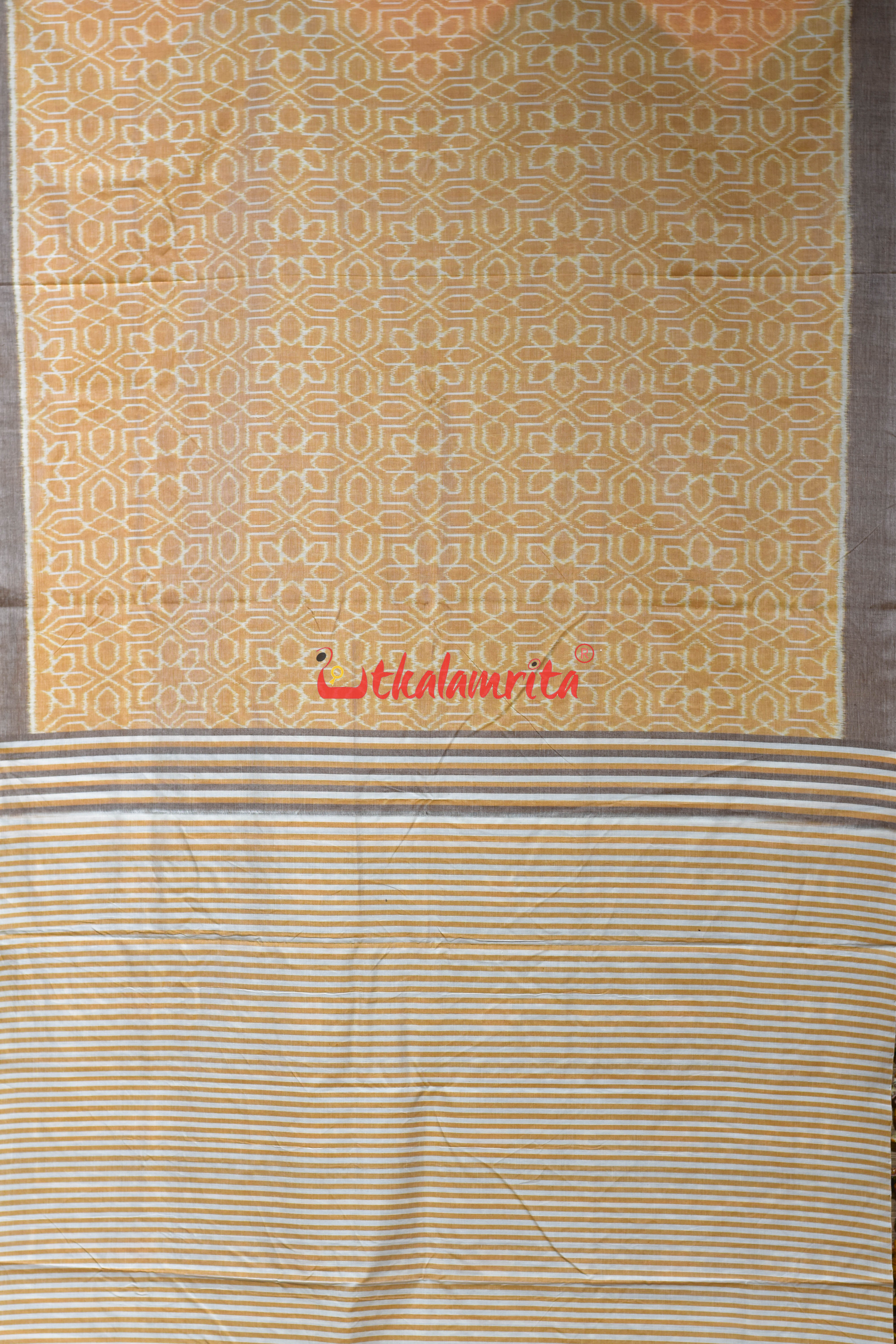 Cream Mandala Art Khandua Cotton Saree