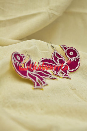 Pink Parrots (Pipli applique danglers)