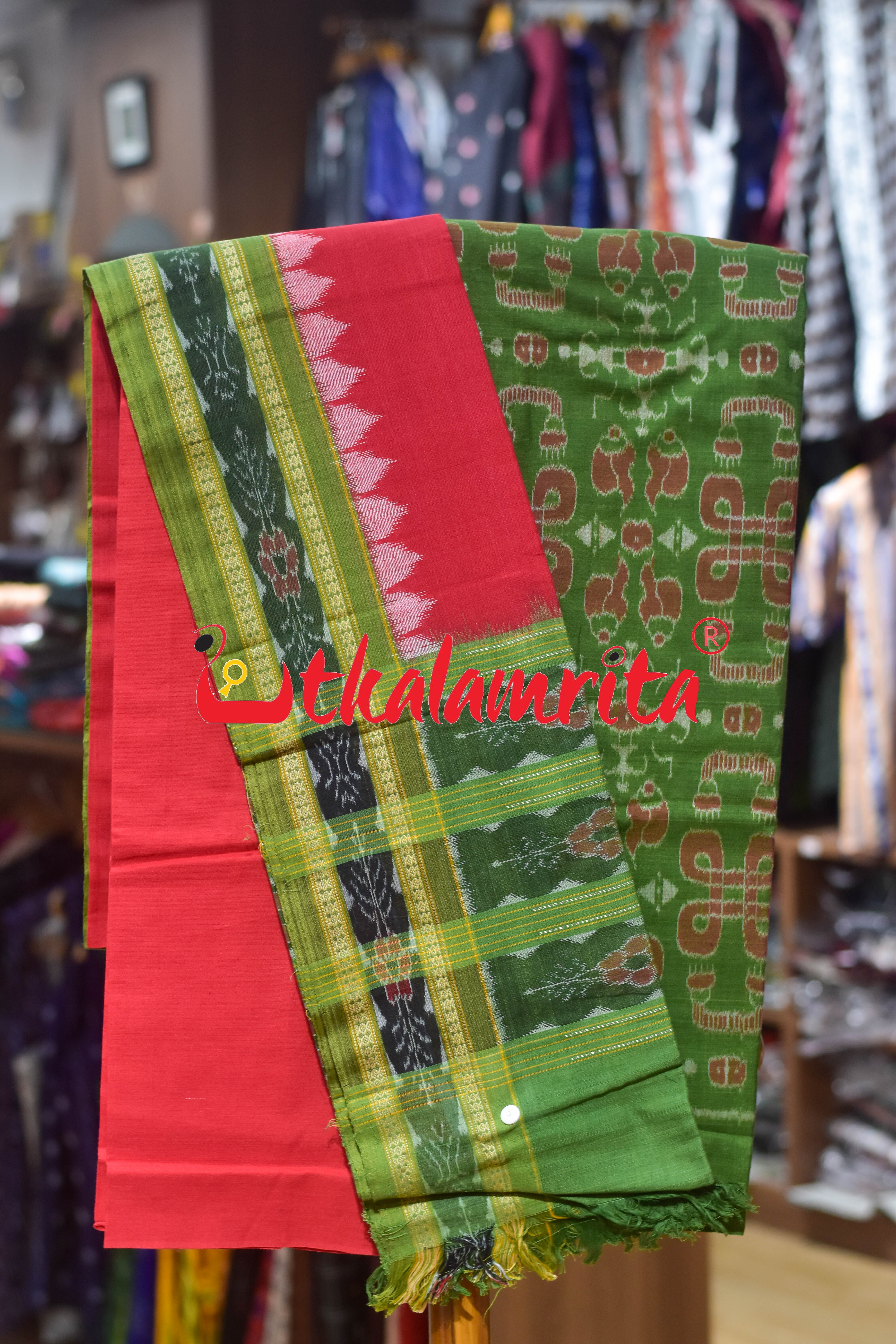 Mehendi Green Sree Jantra Sambalpuri Cotton Dress Set