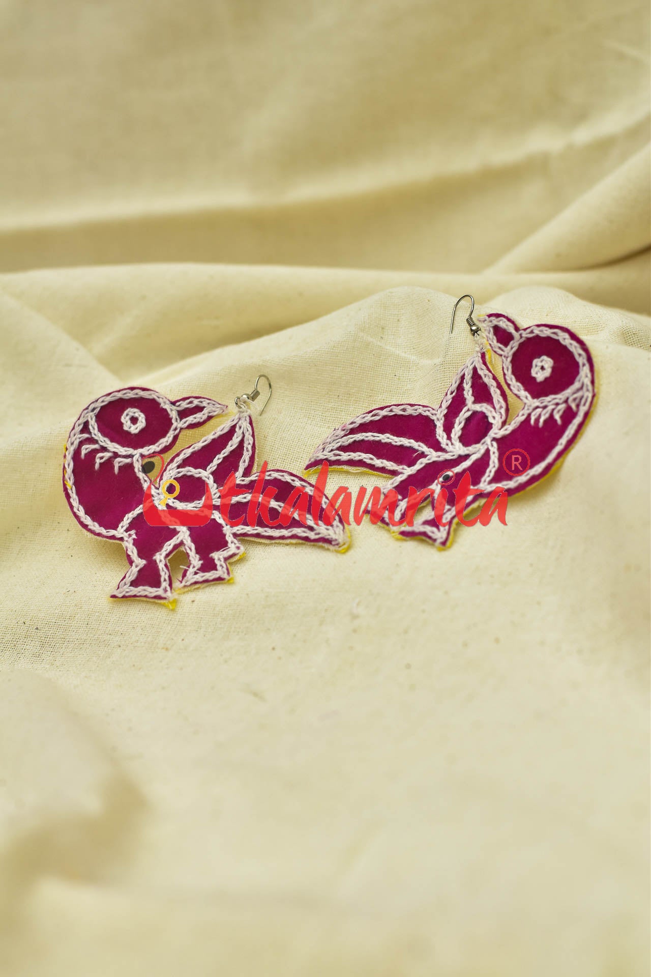 Pink Parrots (Pipli applique danglers)