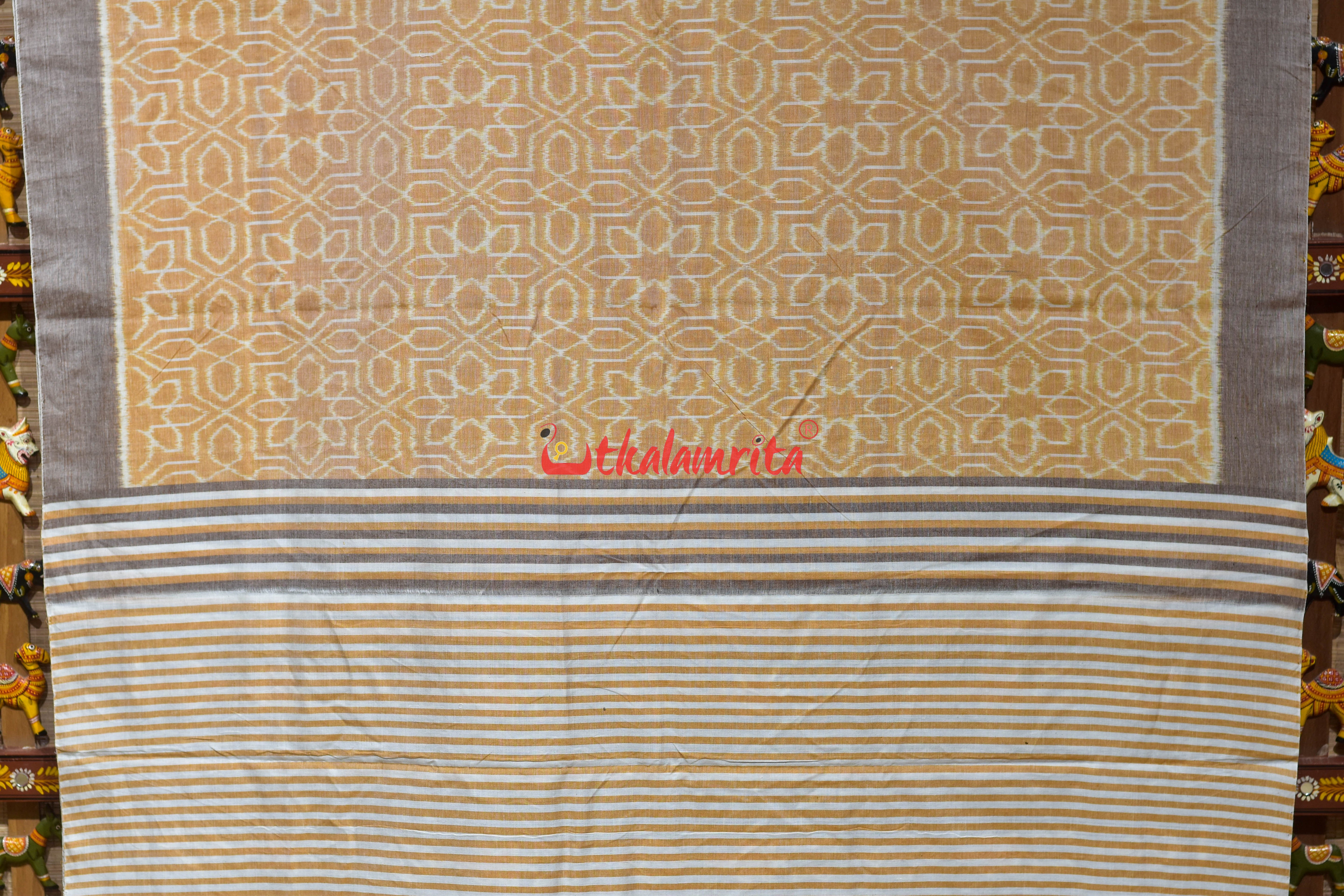 Cream Mandala Art Khandua Cotton Saree