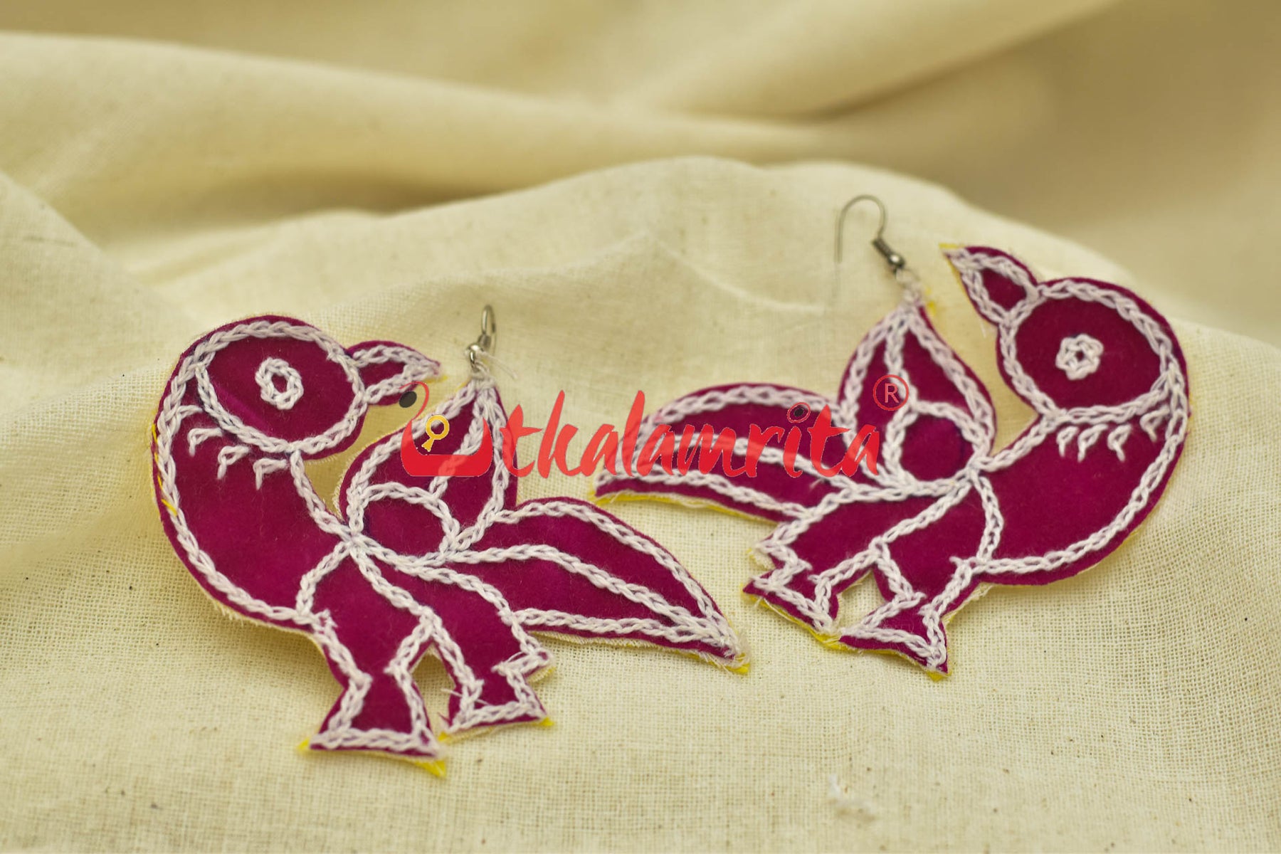 Pink Parrots (Pipli applique danglers)