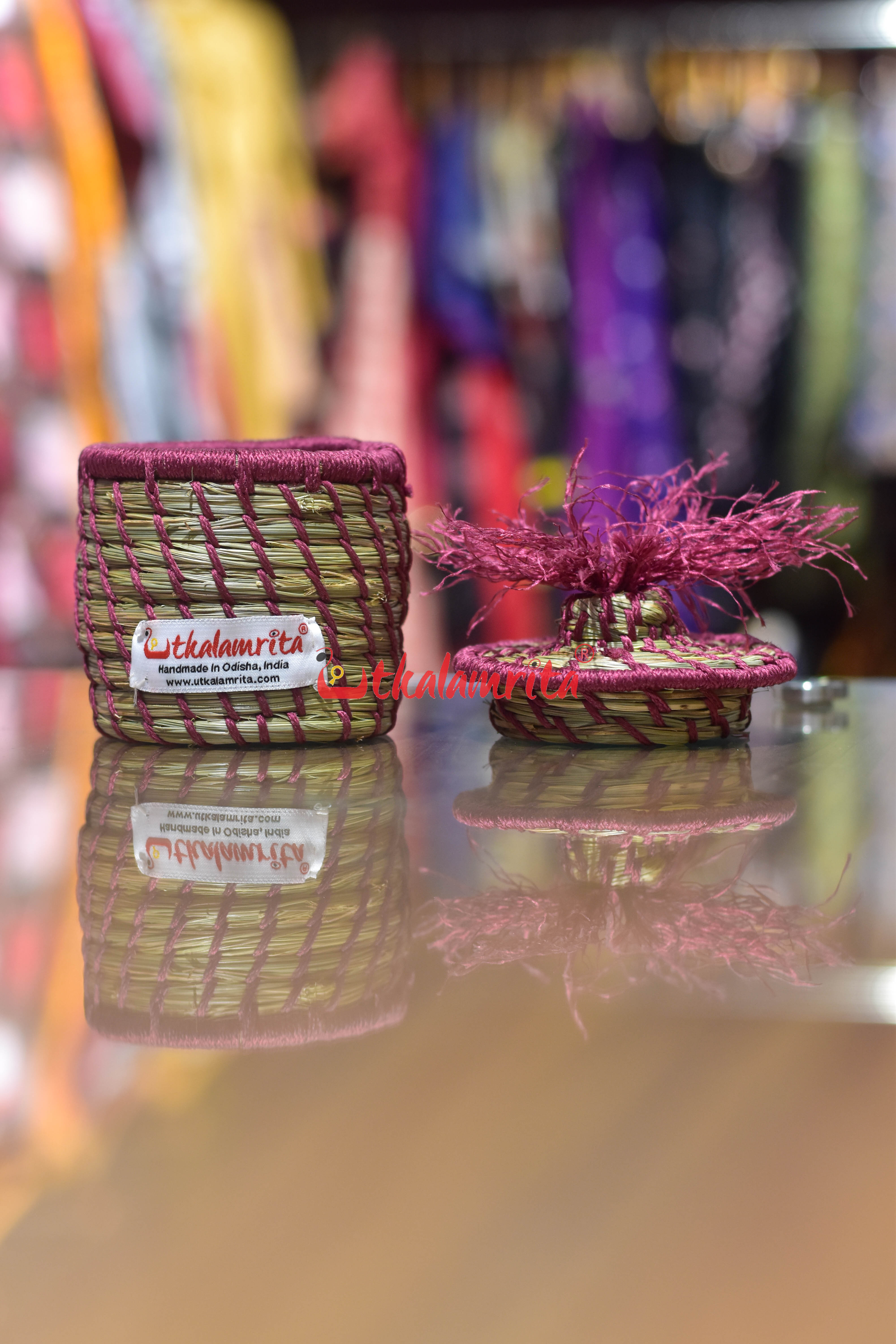 Sabai Grass Chuti Thread Jewellery Box Maroon
