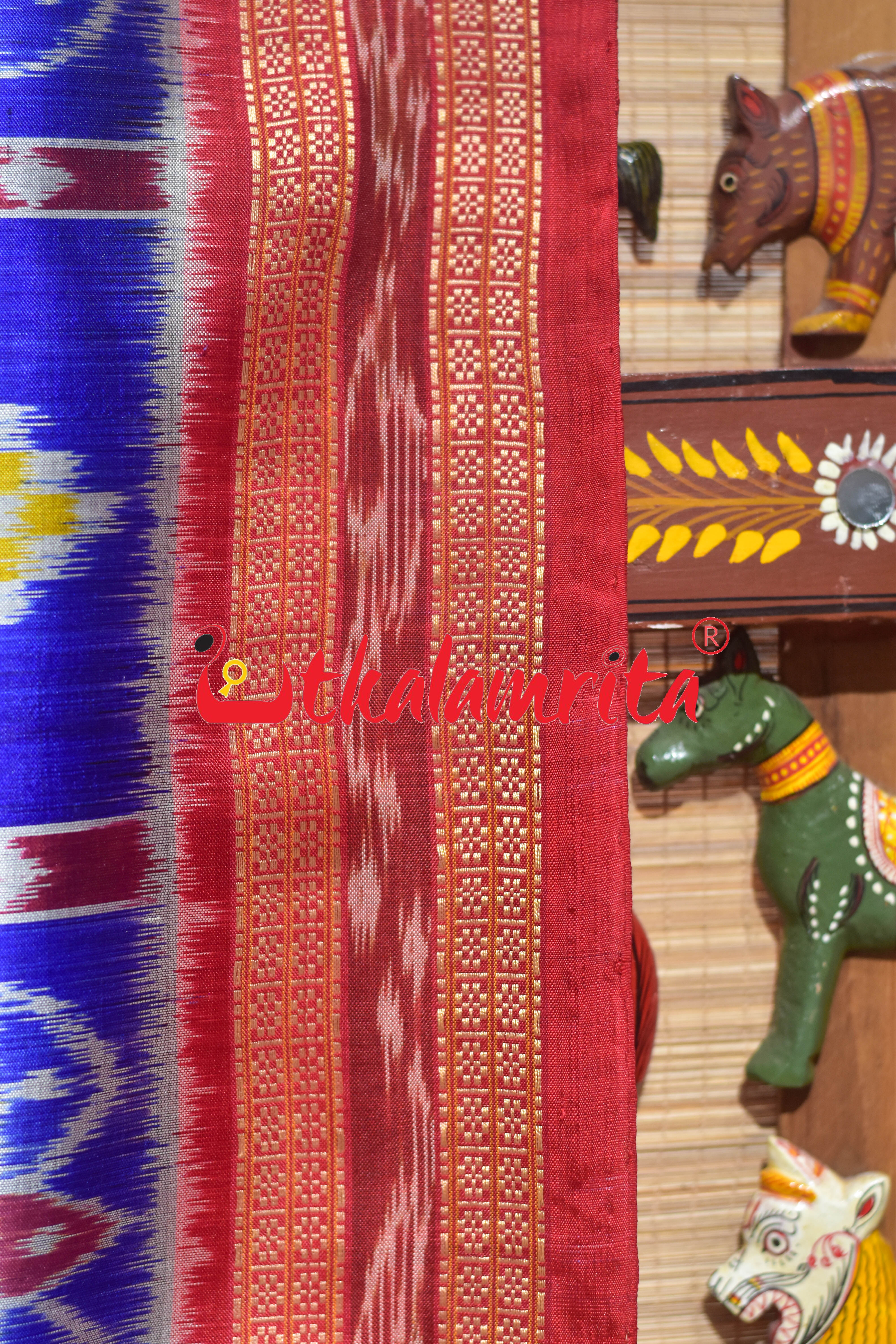Shining Blue Dotted Nabakothi Khandua Silk Saree