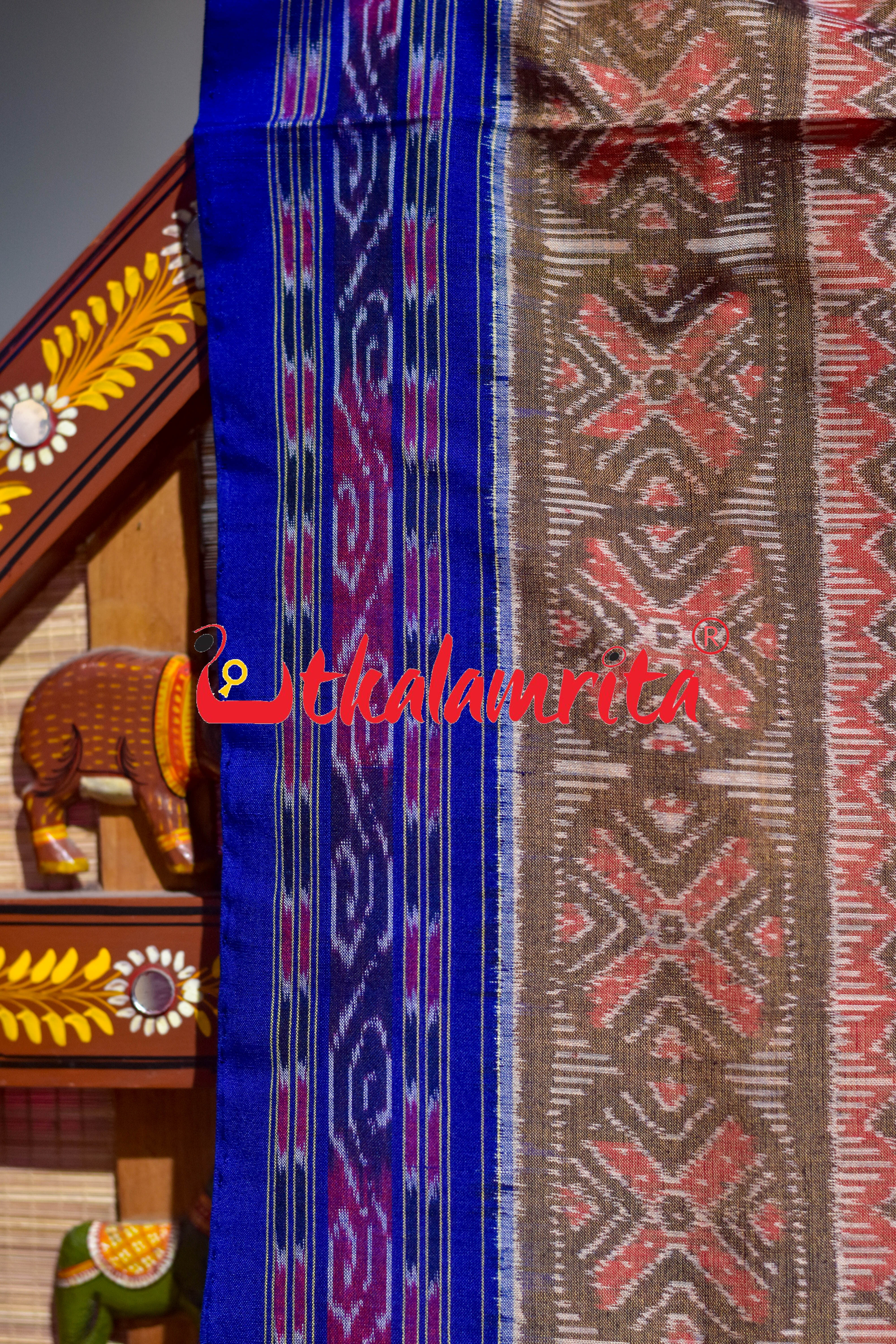 Sree Jantra Lakhmi Pada Rust Orange Sambalpuri Cotton Saree