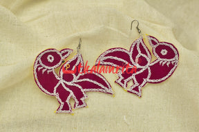 Pink Parrots (Pipli applique danglers)