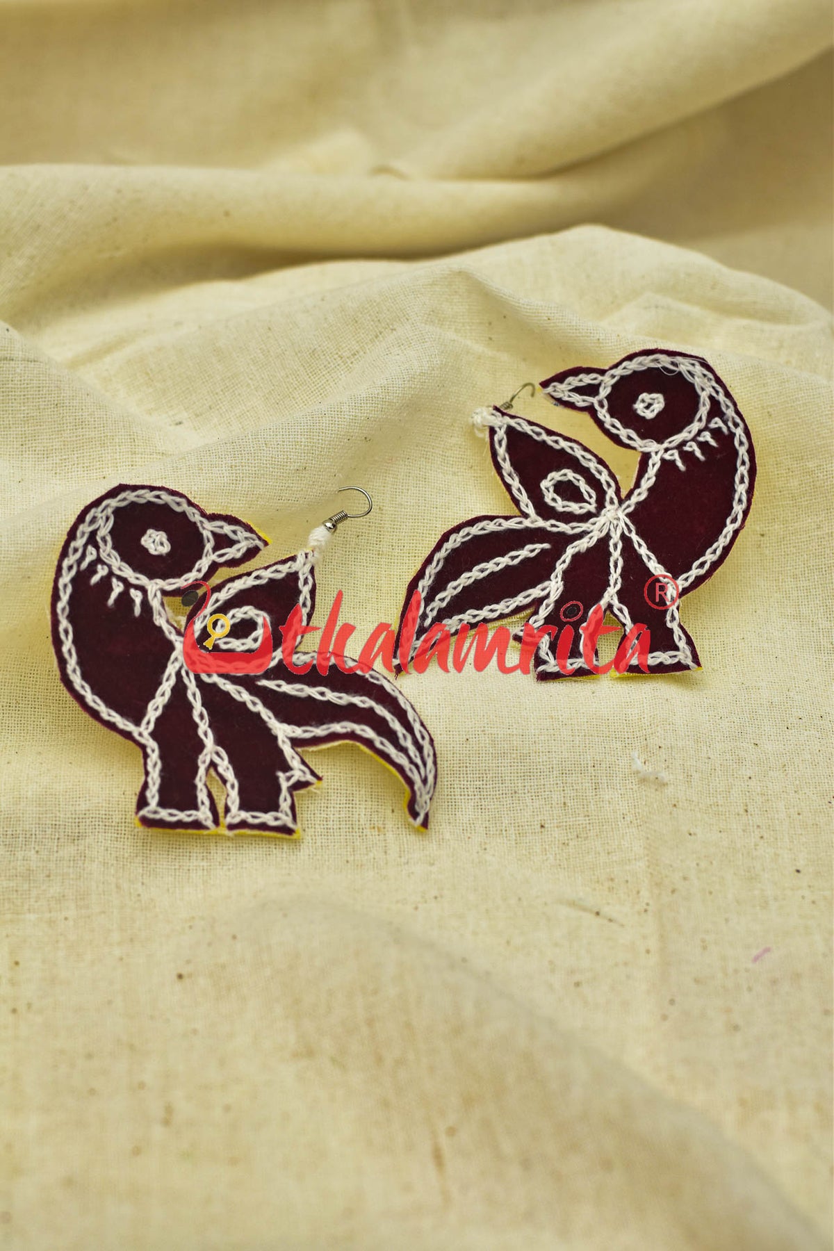 Maroon Parrots (Pipli applique danglers)