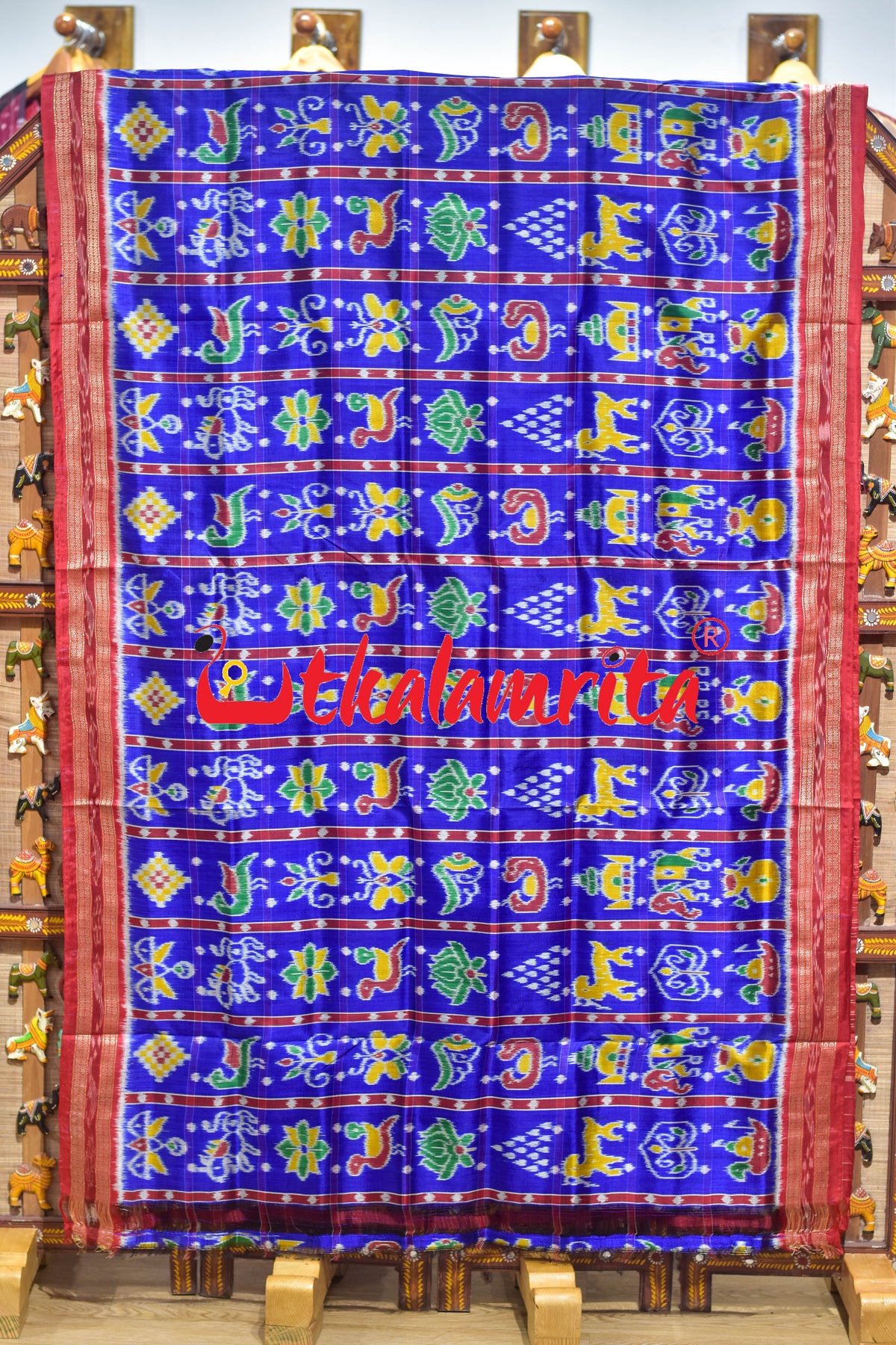Shining Blue Dotted Nabakothi Khandua Silk Saree
