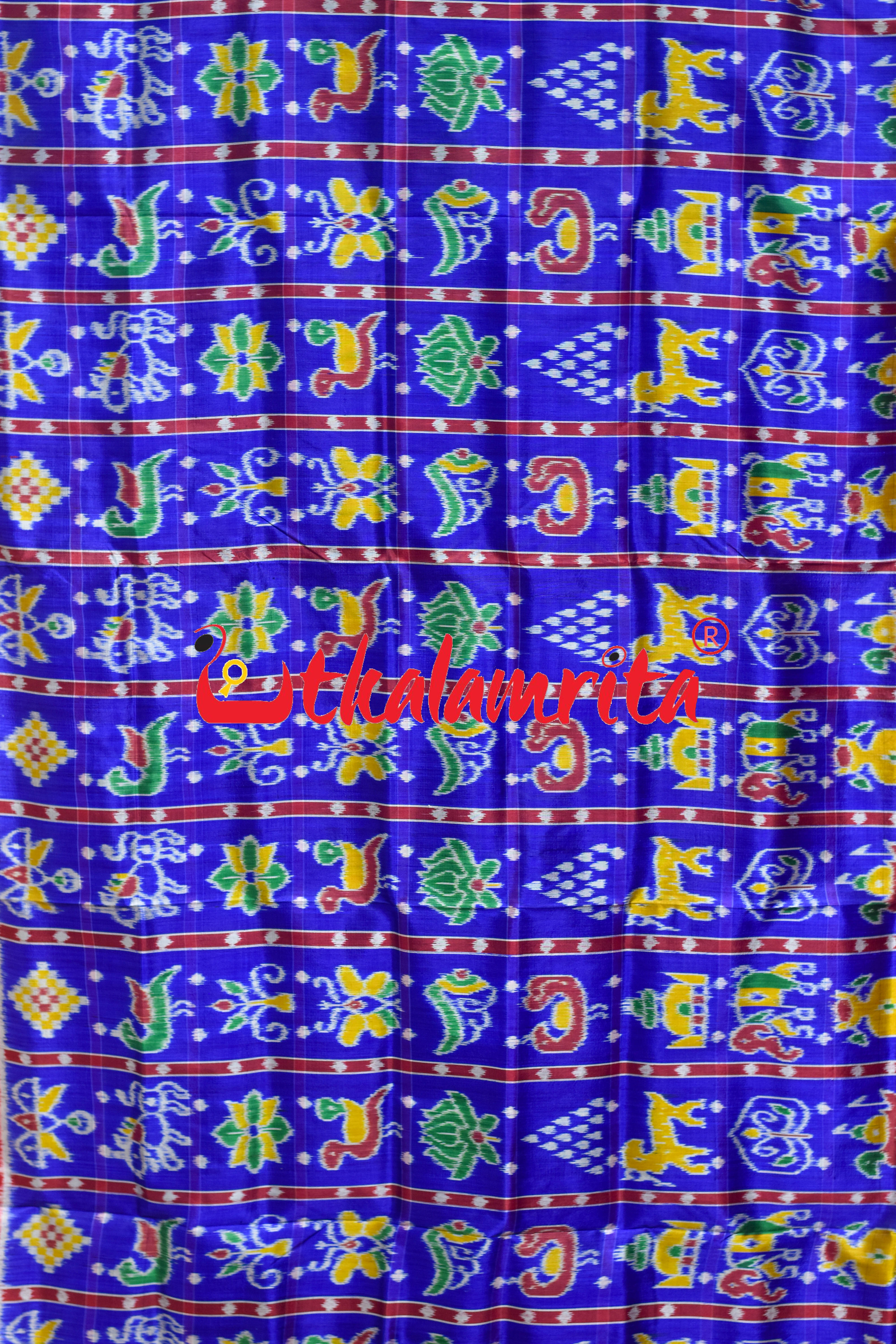 Shining Blue Dotted Nabakothi Khandua Silk Saree