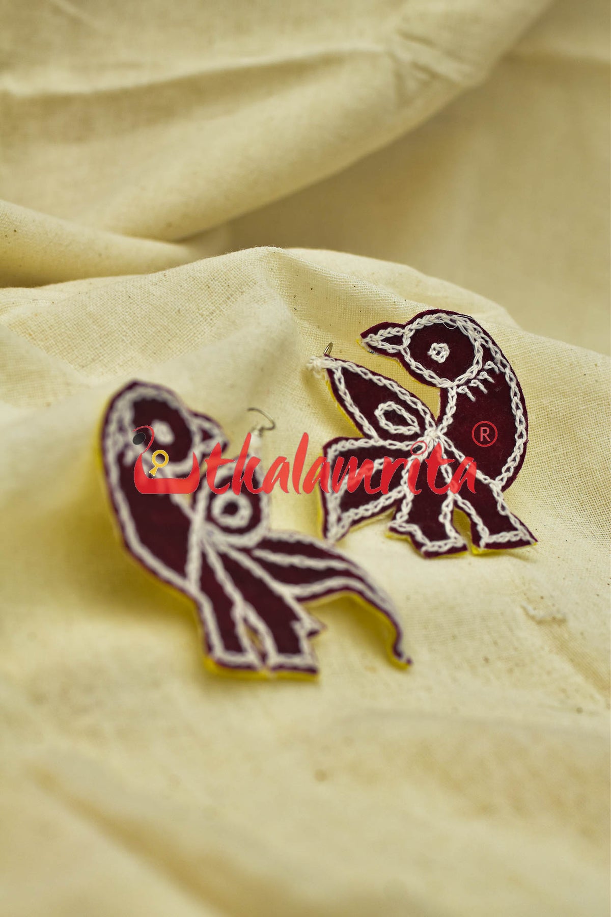 Maroon Parrots (Pipli applique danglers)