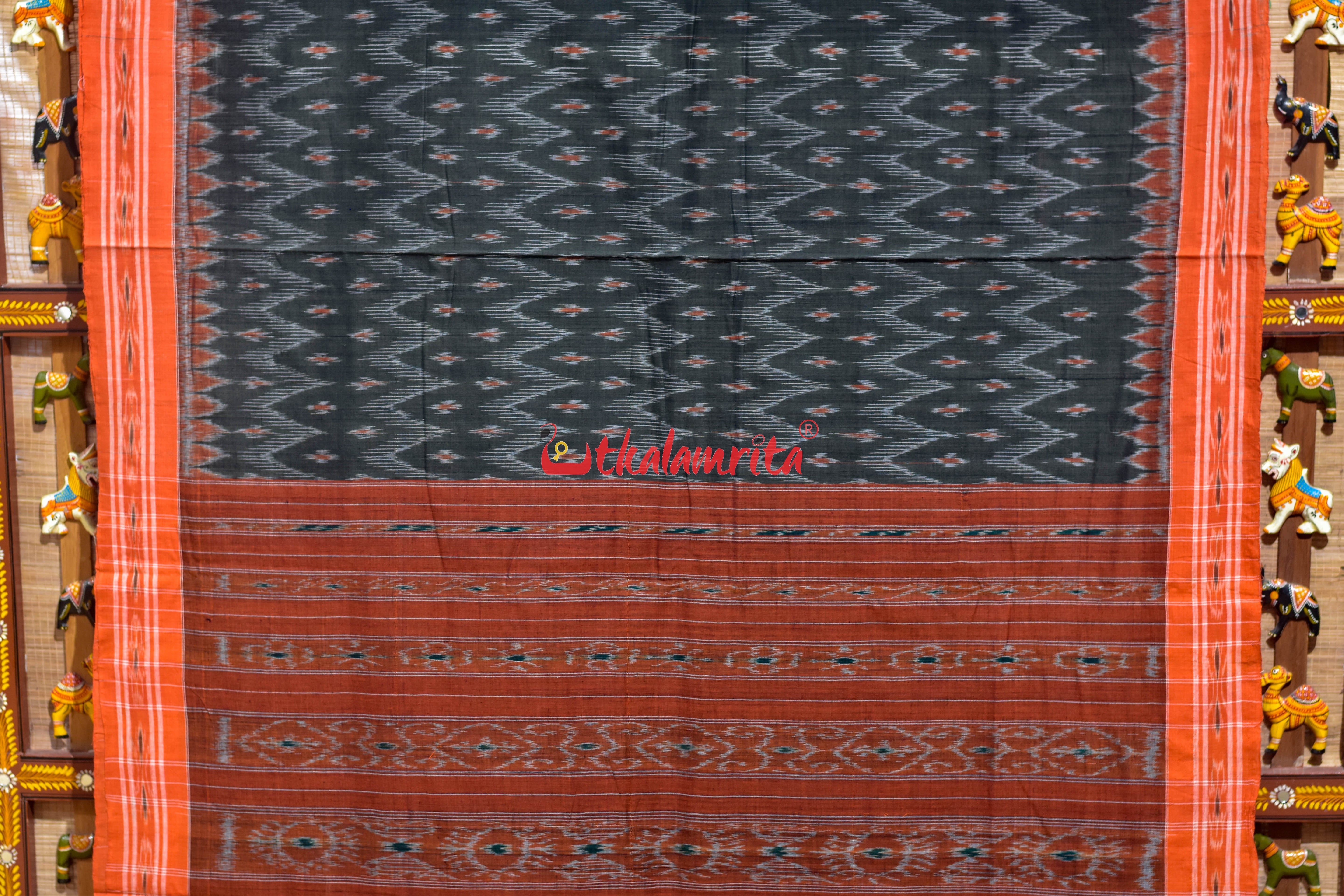 Olive with Orange Body Bandha Khandua Cotton Saree