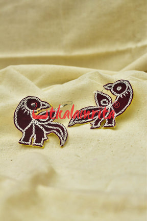 Maroon Parrots (Pipli applique danglers)