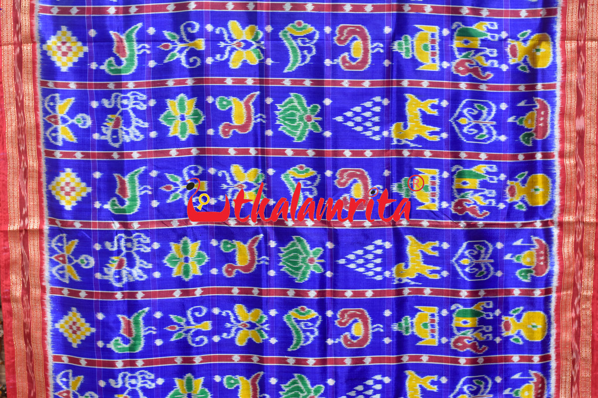 Shining Blue Dotted Nabakothi Khandua Silk Saree