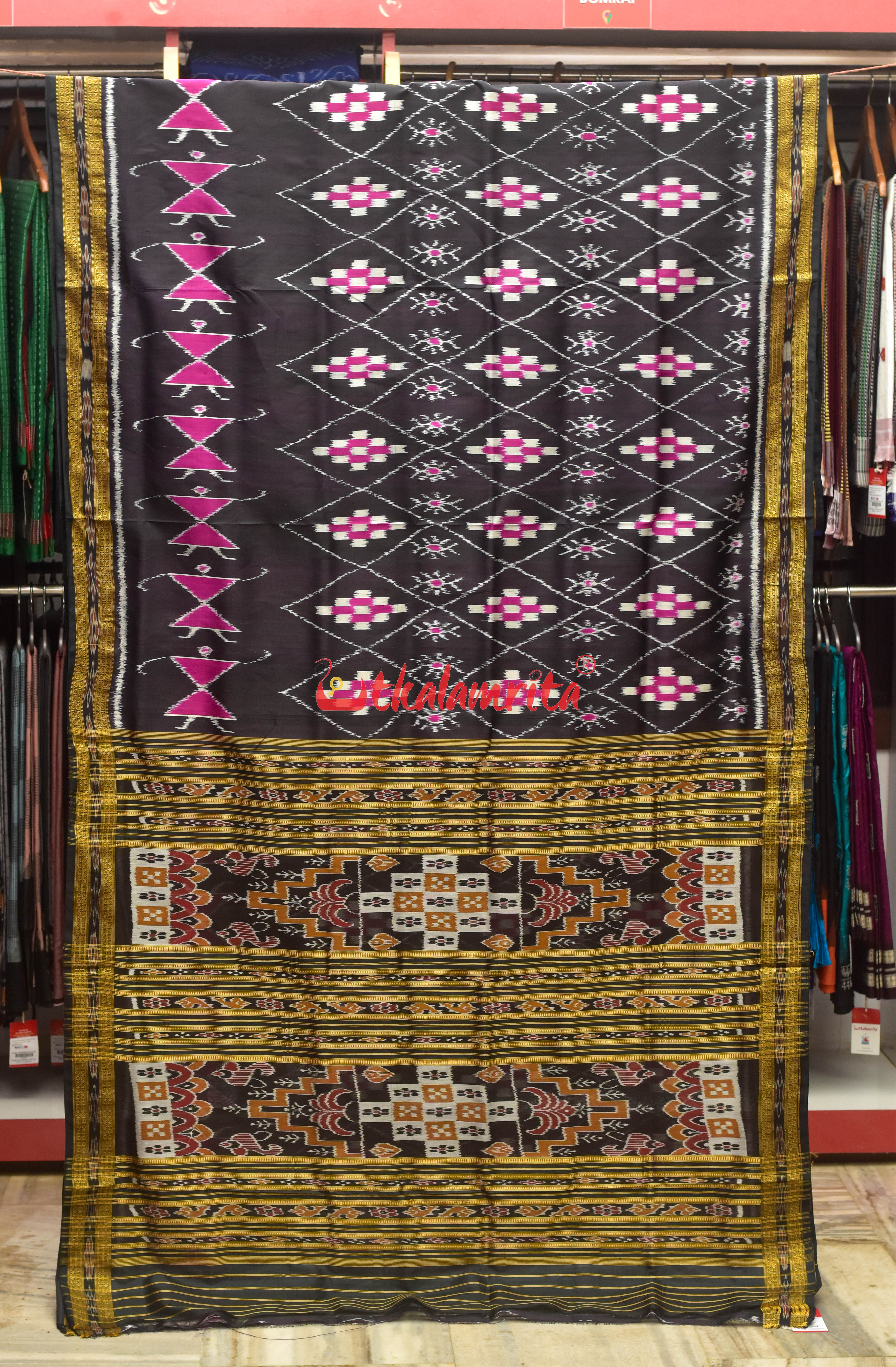 Black Pink Thikiri Pasapali with Tribal Khandua Silk Saree