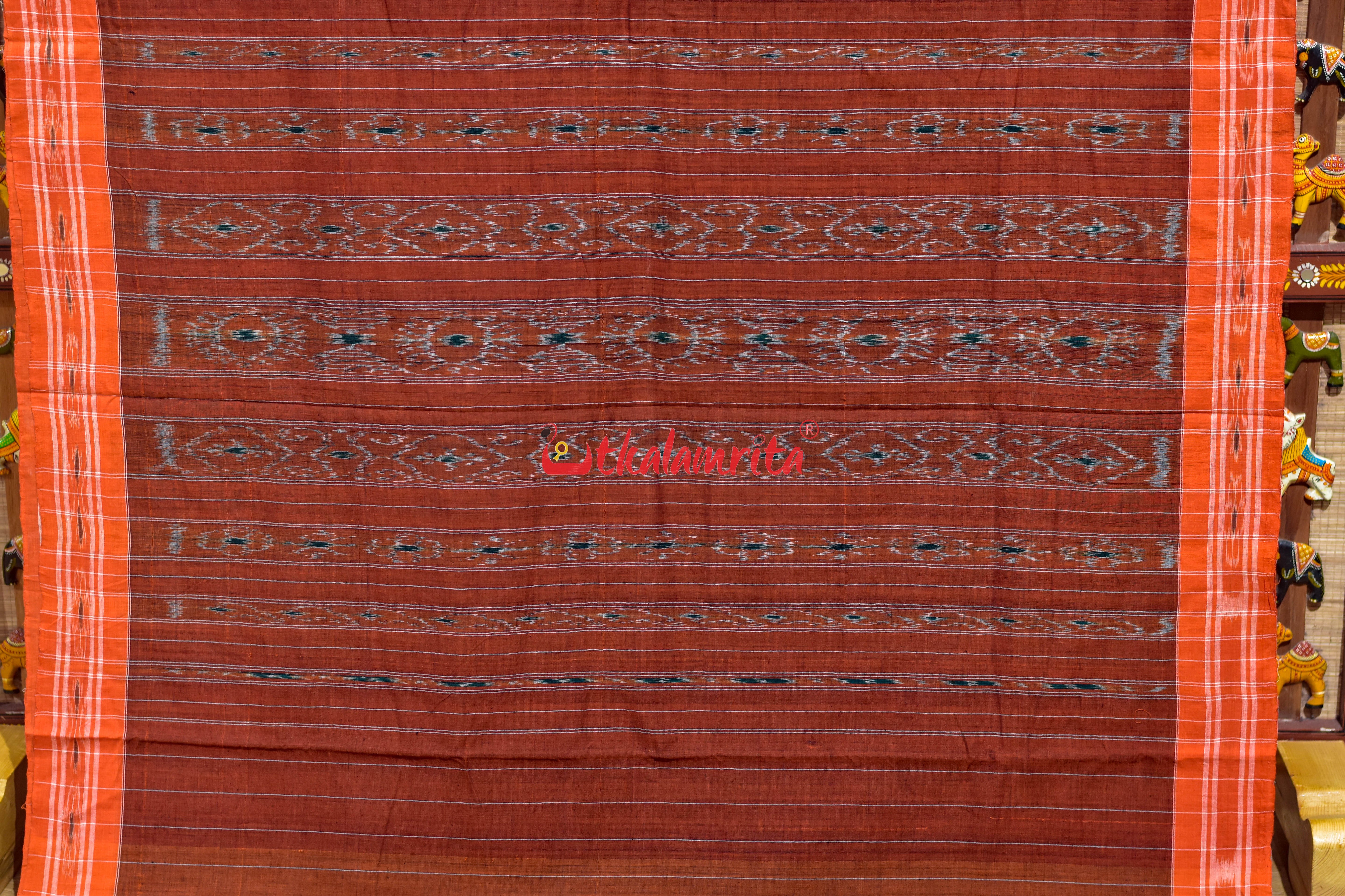 Olive with Orange Body Bandha Khandua Cotton Saree
