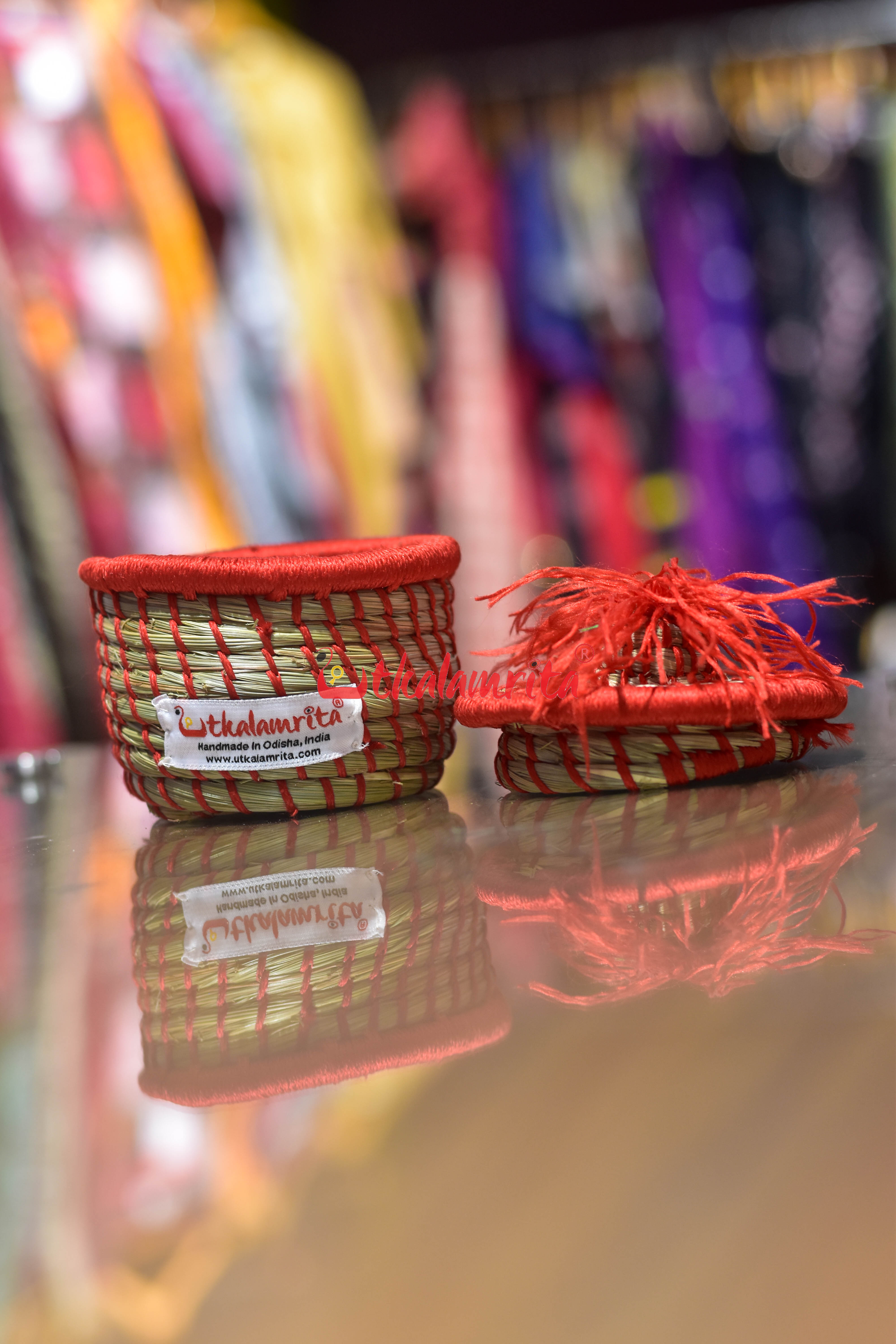 Sabai Grass Chuti Thread Jewellery Box Red