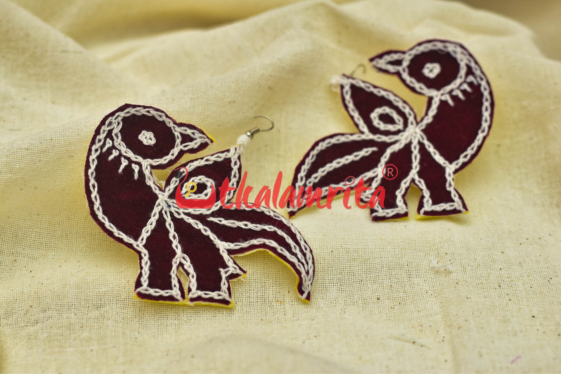 Maroon Parrots (Pipli applique danglers)