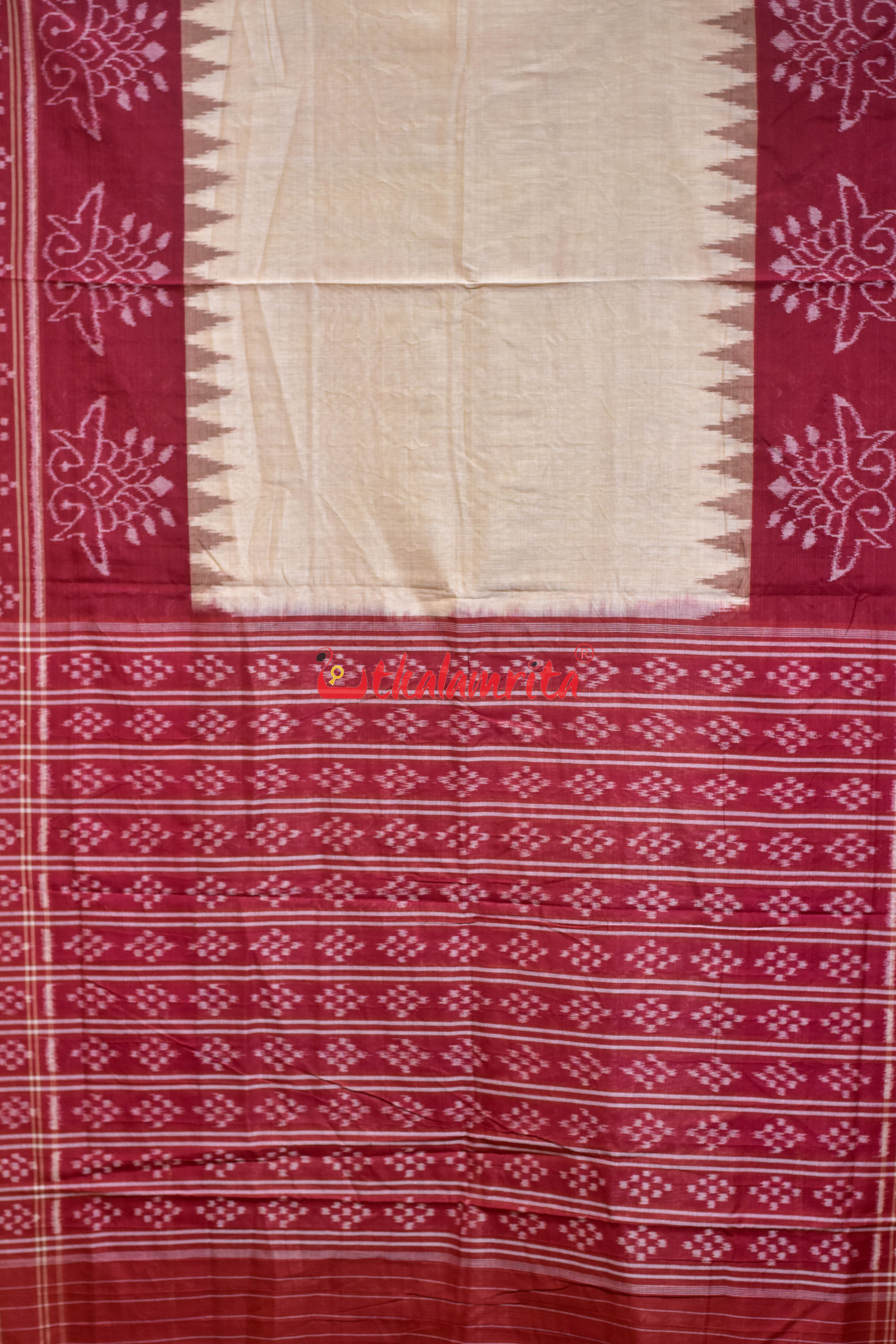 Tussarite with Maroon Flower Khandua Cotton Saree