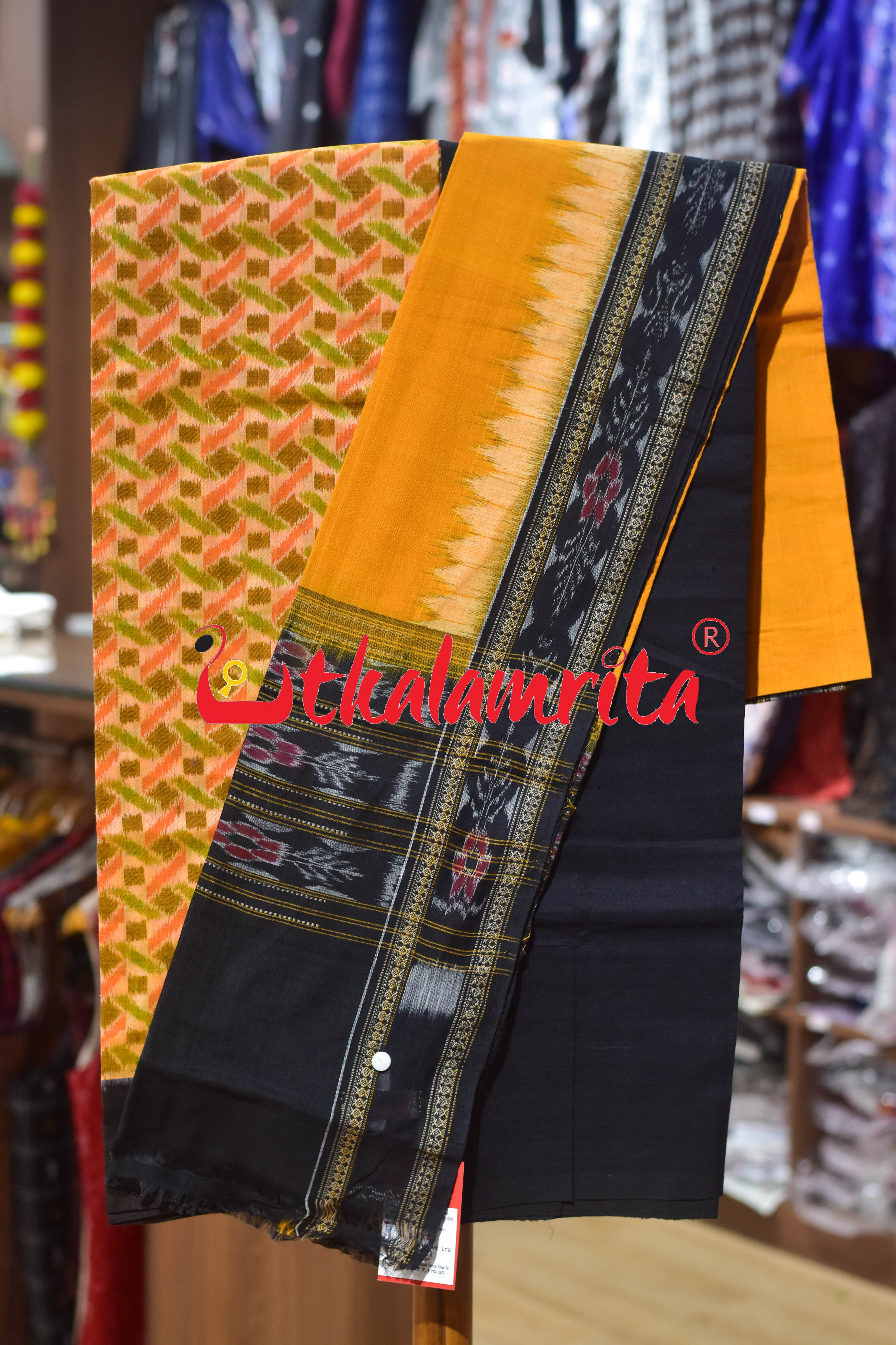 Yellow Green Bandha Sambalpuri Cotton Dress Set