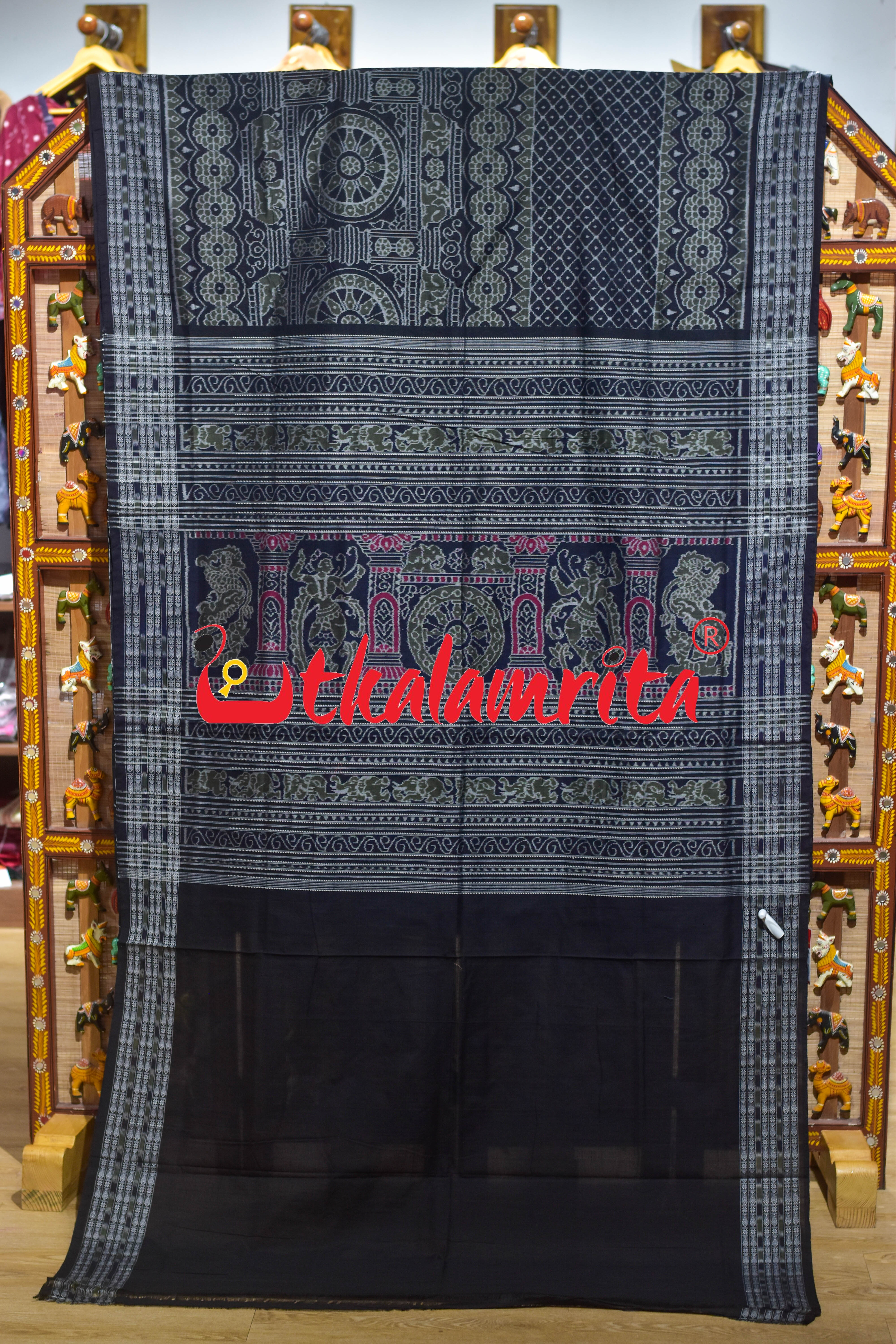 Black Olive Konark Chakra Sambalpuri Cotton Saree