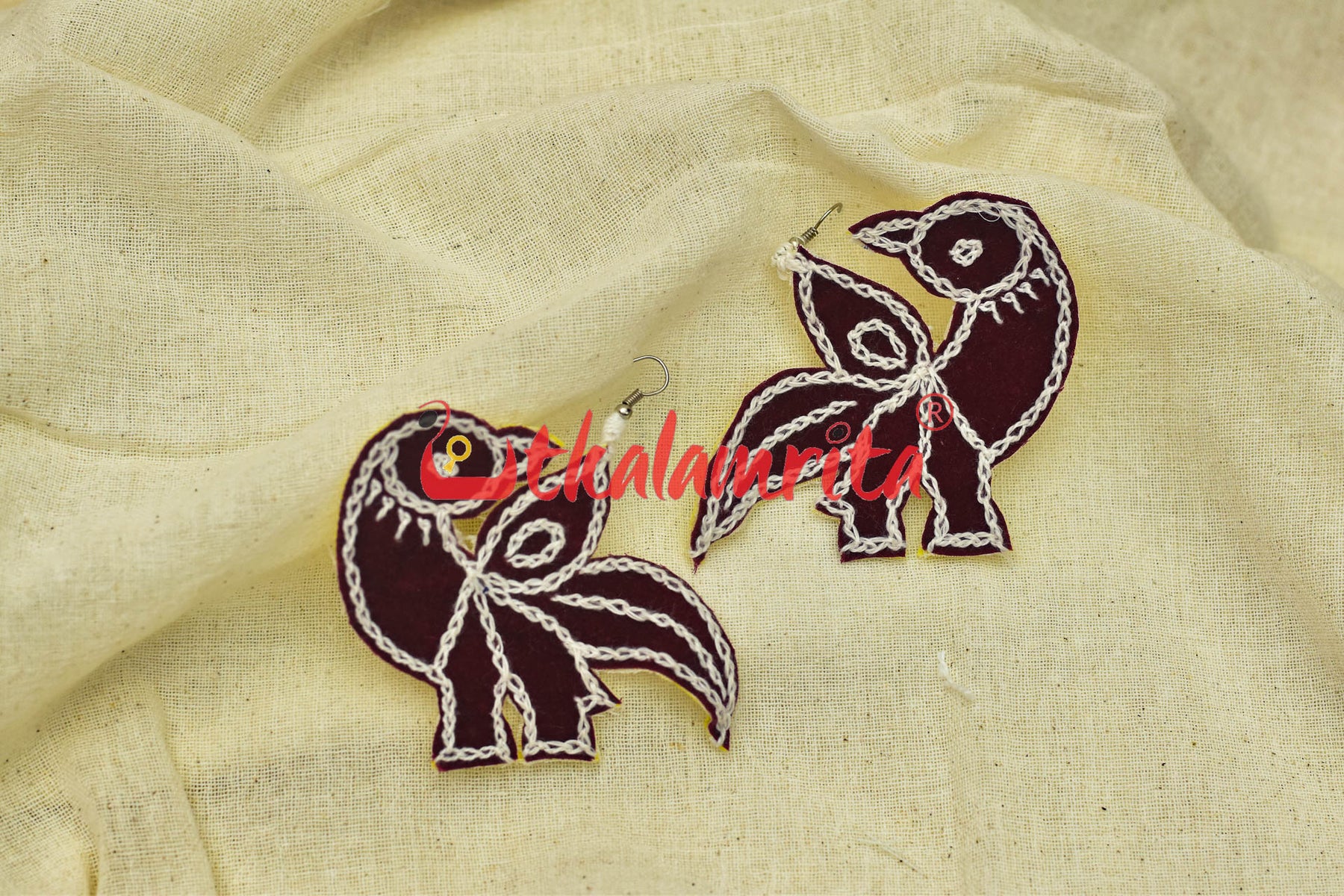 Maroon Parrots (Pipli applique danglers)