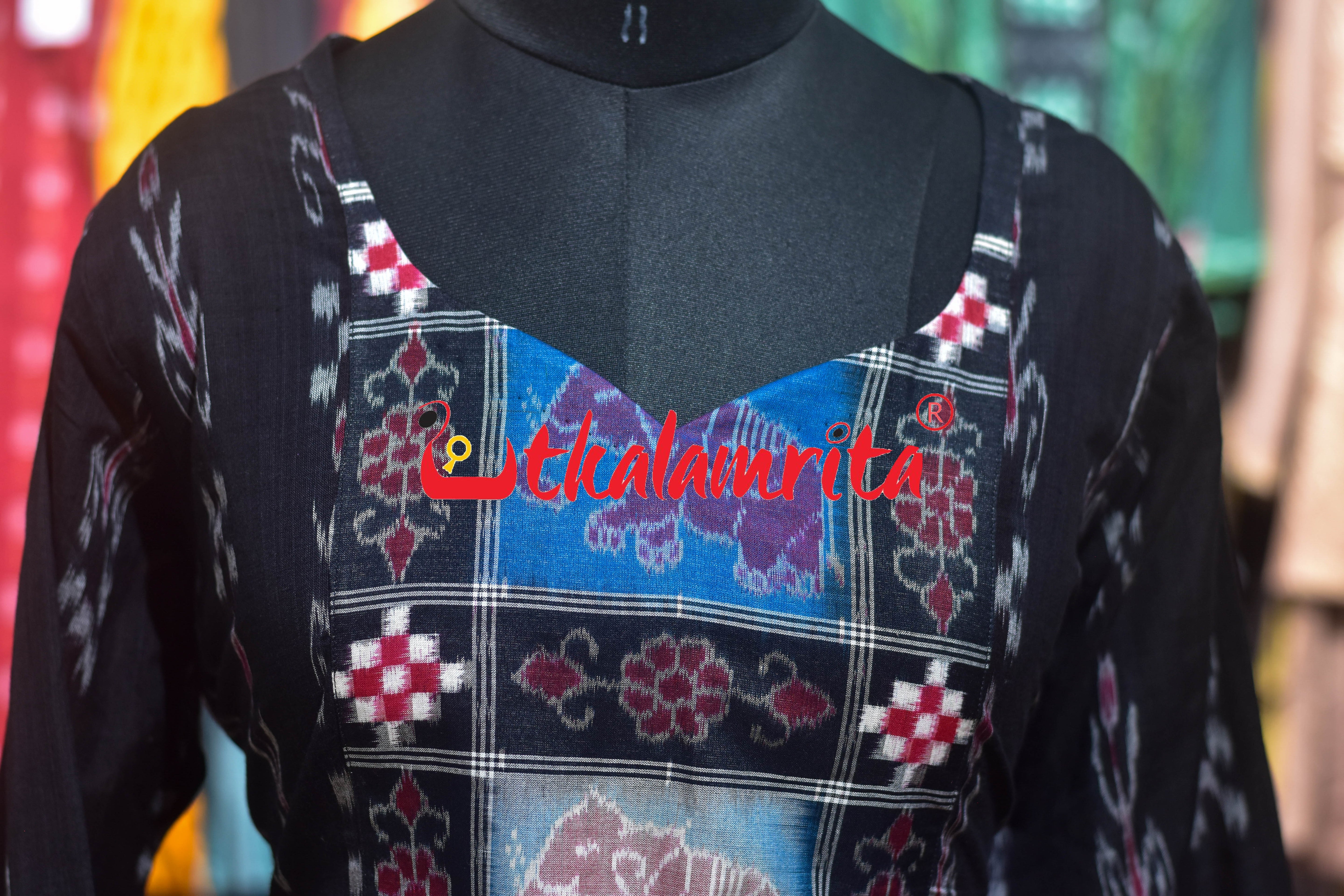 Black Pasapali and Kadha Elephant Design (Ladie's Kurti)