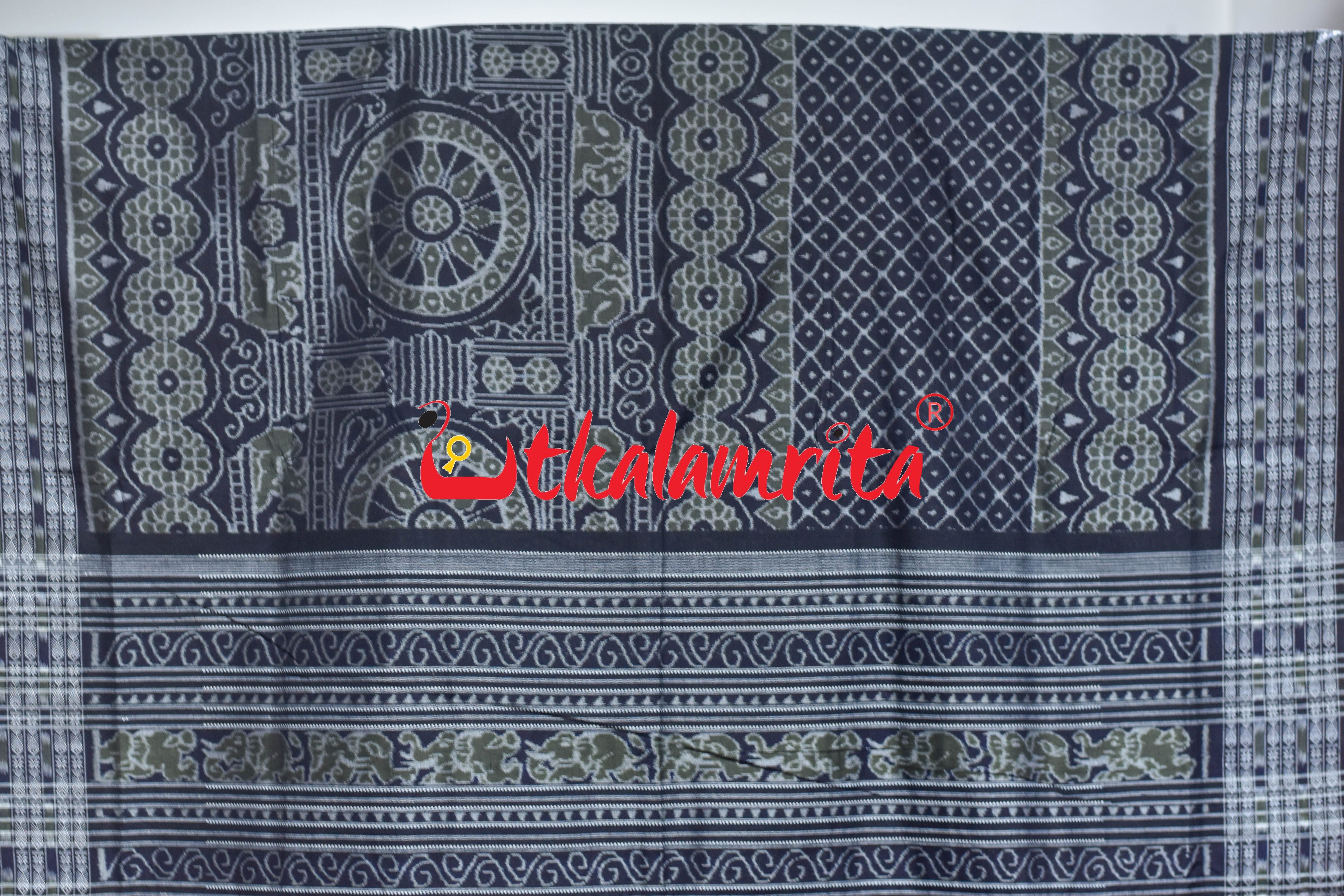 Black Olive Konark Chakra Sambalpuri Cotton Saree