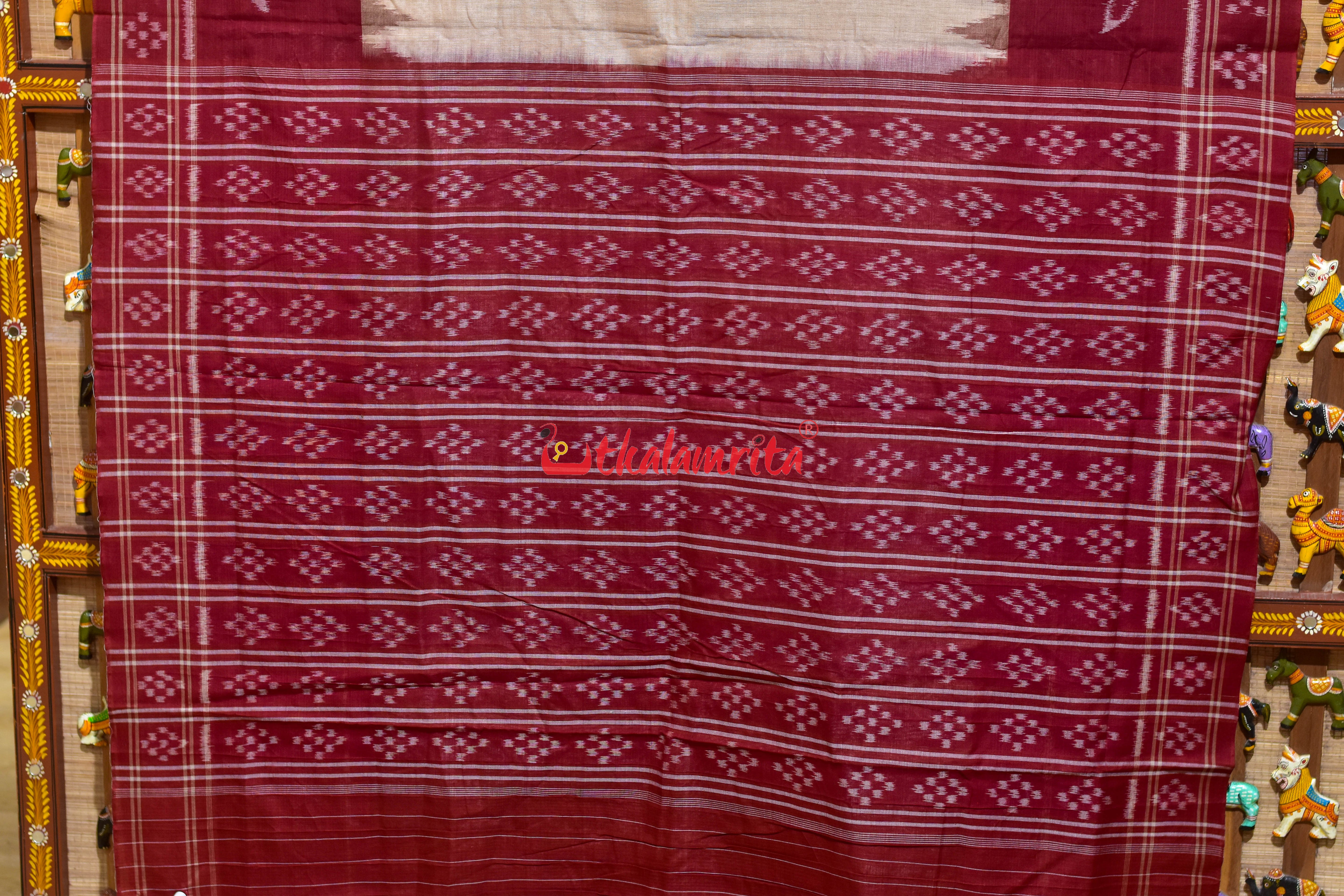 Tussarite with Maroon Flower Khandua Cotton Saree