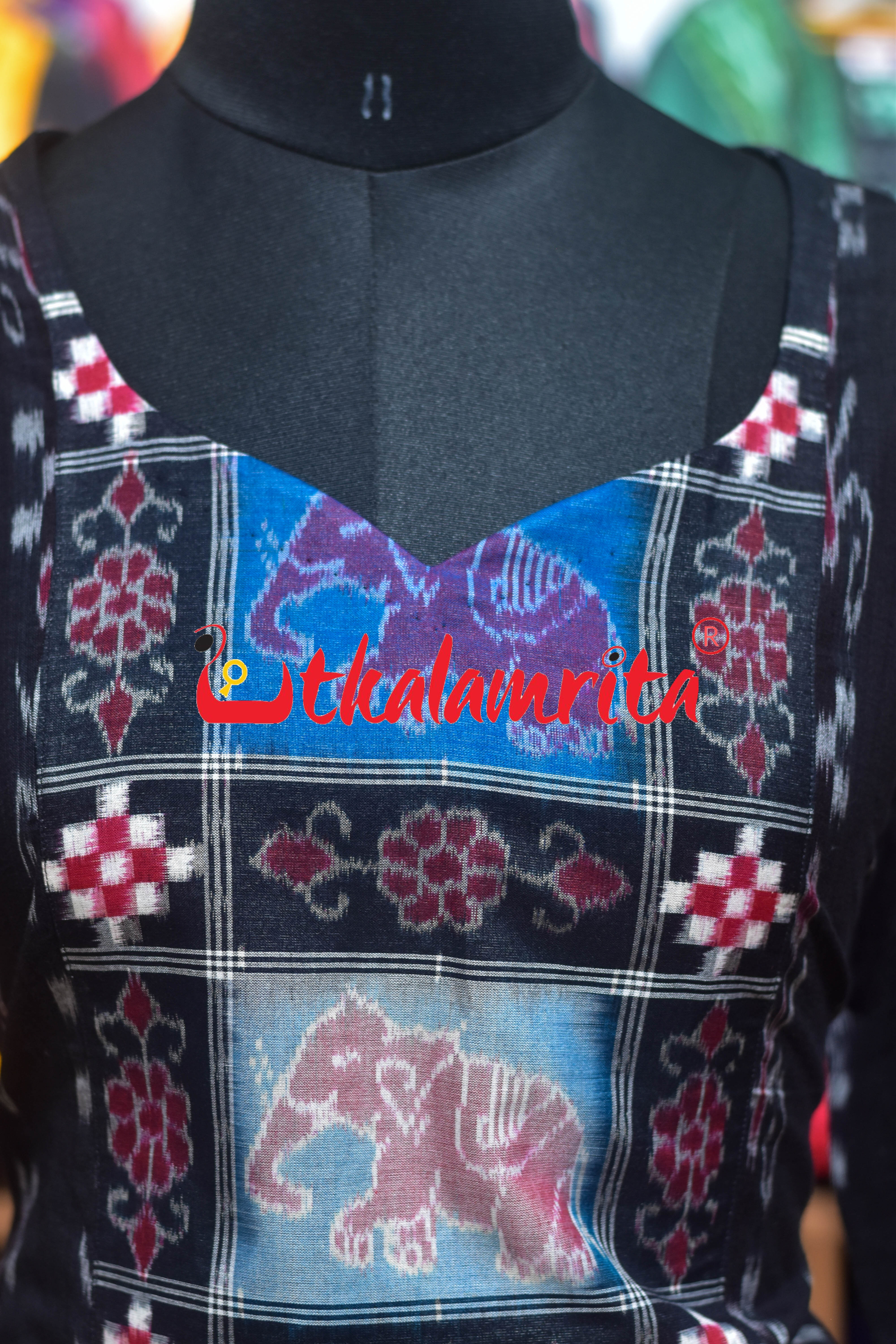 Black Pasapali and Kadha Elephant Design (Ladie's Kurti)