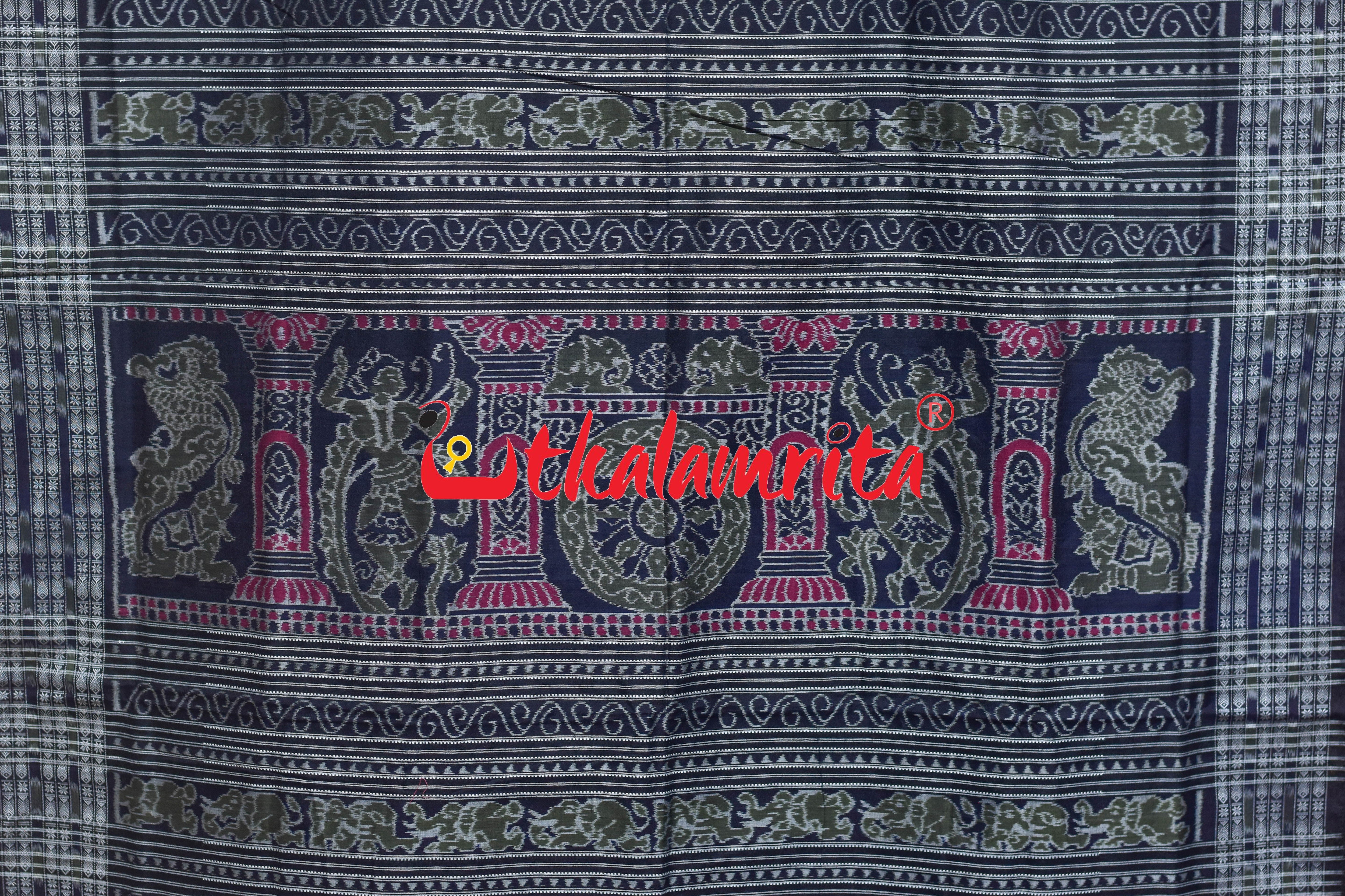 Black Olive Konark Chakra Sambalpuri Cotton Saree