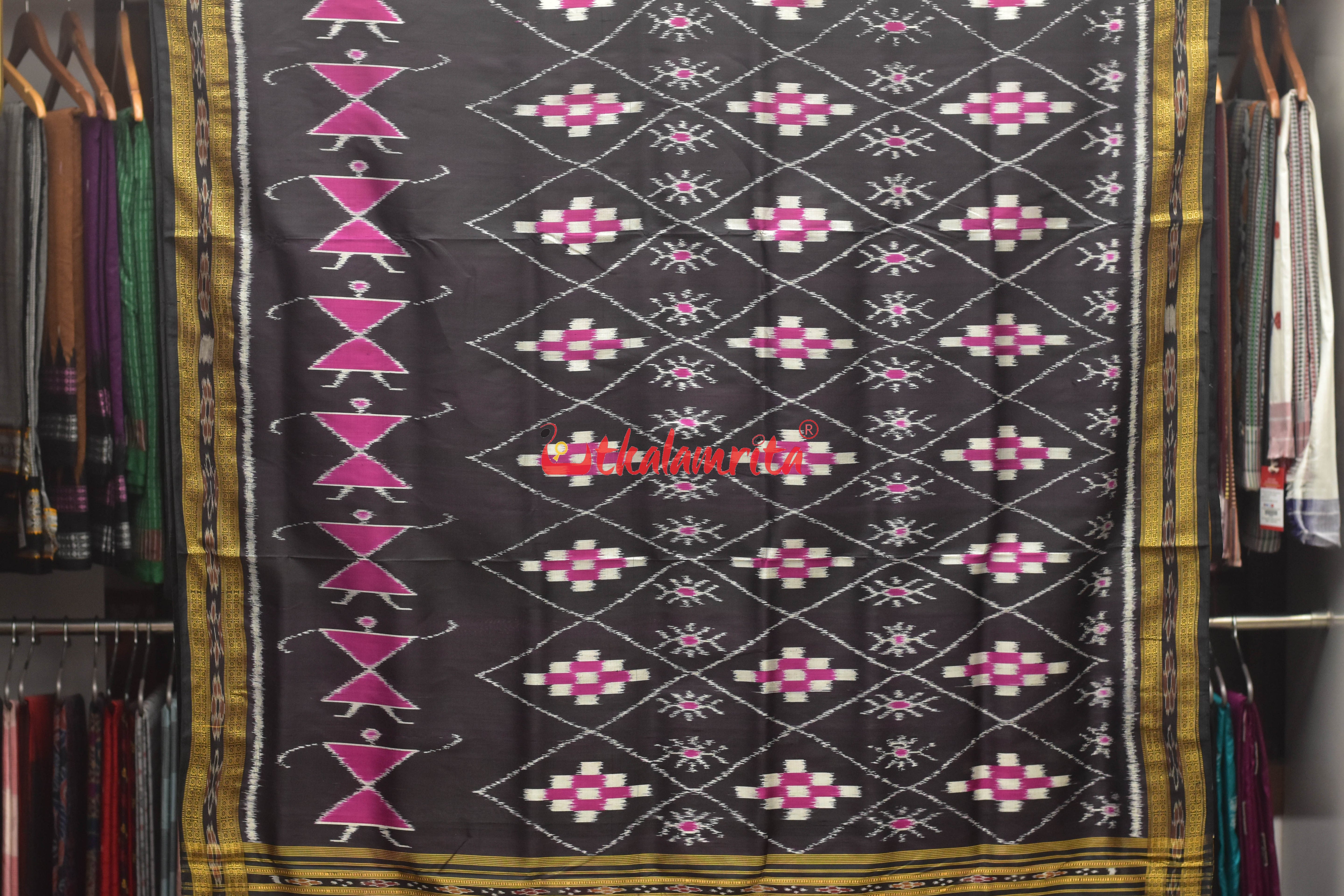 Black Pink Thikiri Pasapali with Tribal Khandua Silk Saree