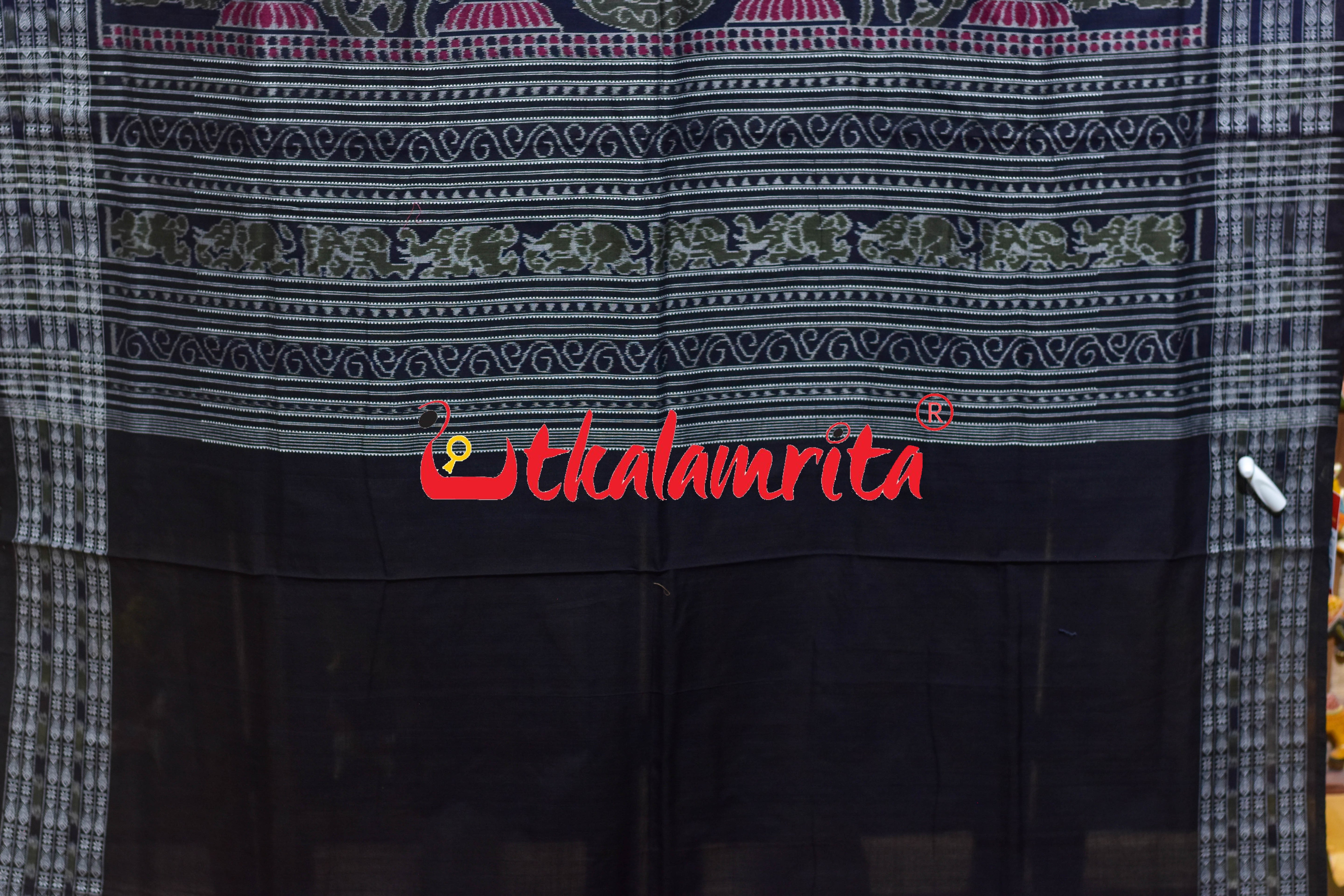 Black Olive Konark Chakra Sambalpuri Cotton Saree