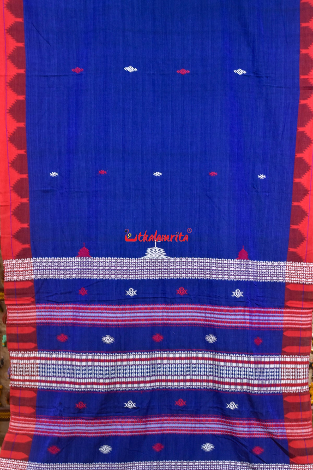 Indigo Red Temple Border Kotpad Cotton Saree