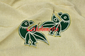 Green Parrots (Pipli applique danglers)