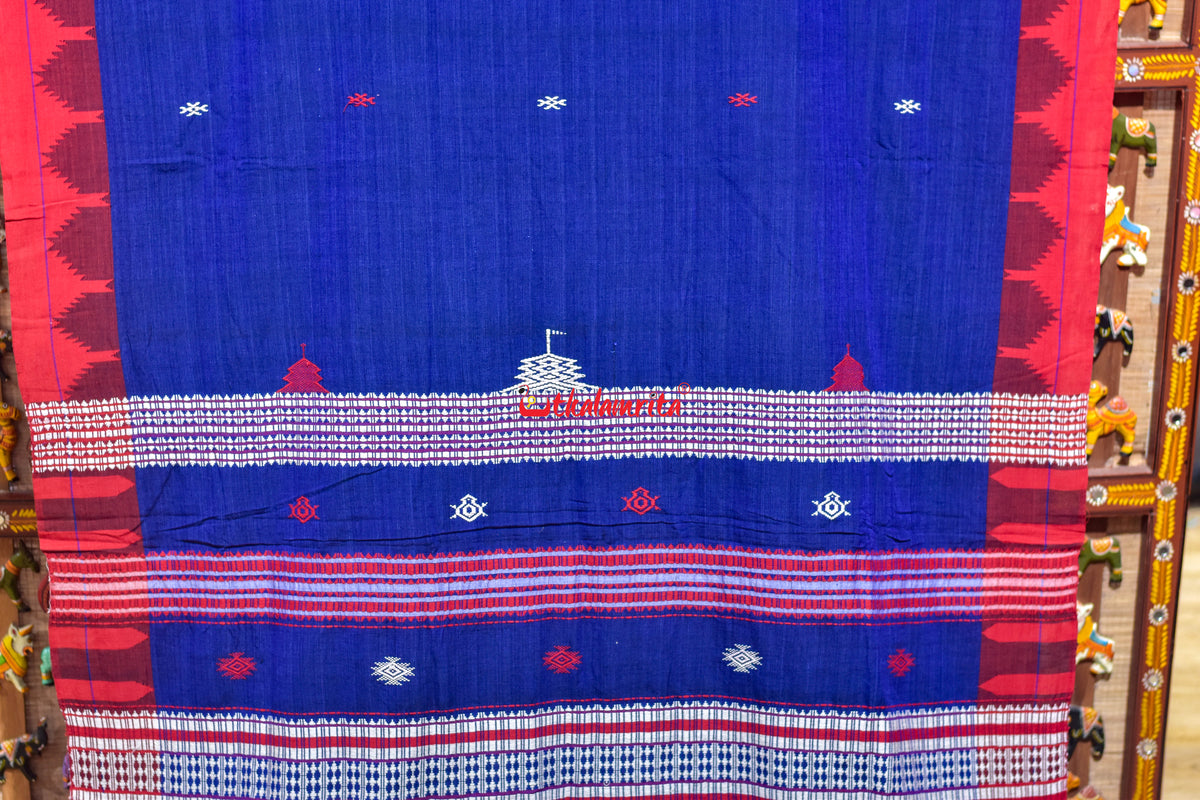 Indigo Red Temple Border Kotpad Cotton Saree