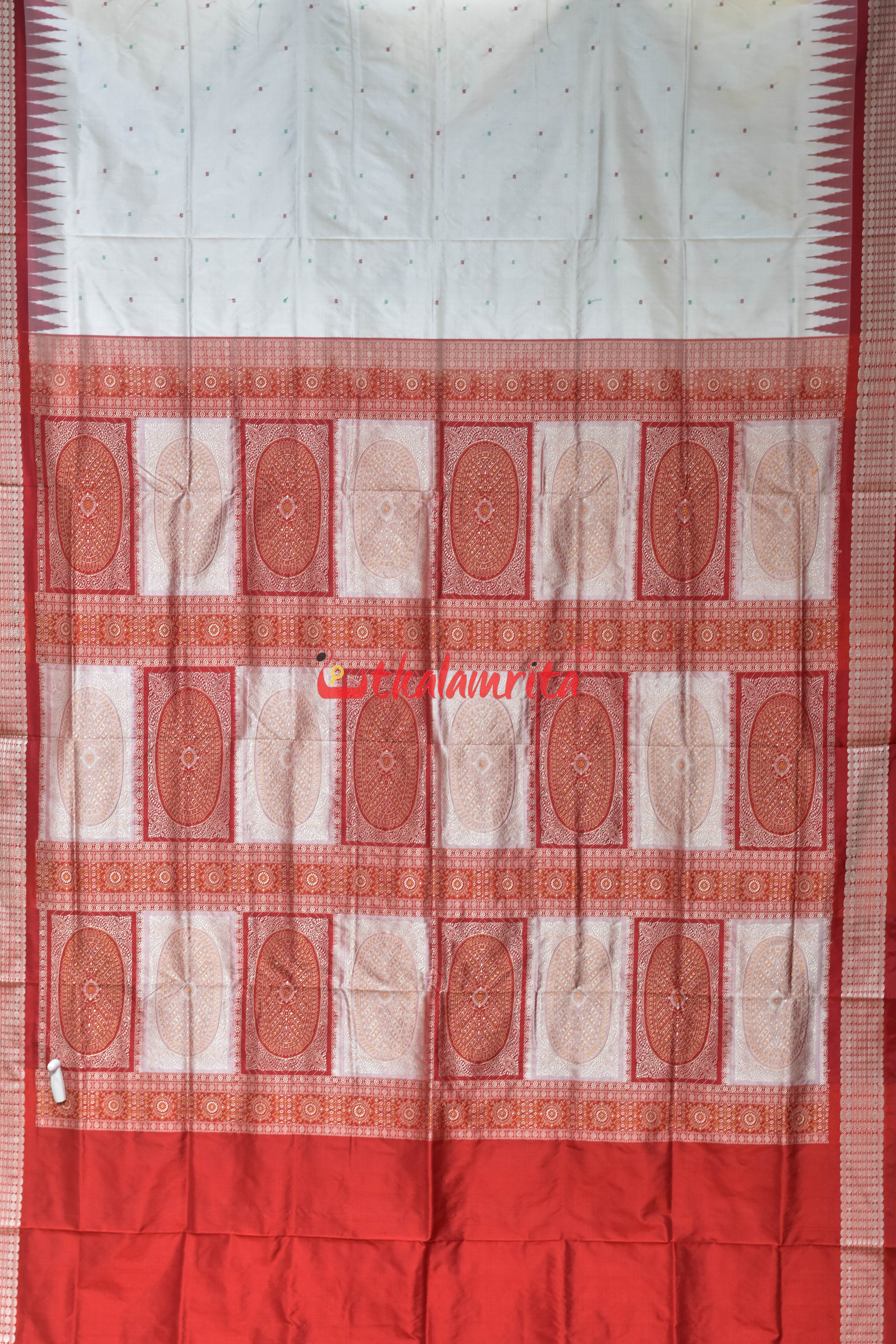 White with Red Buti Sambalpuri Silk Saree