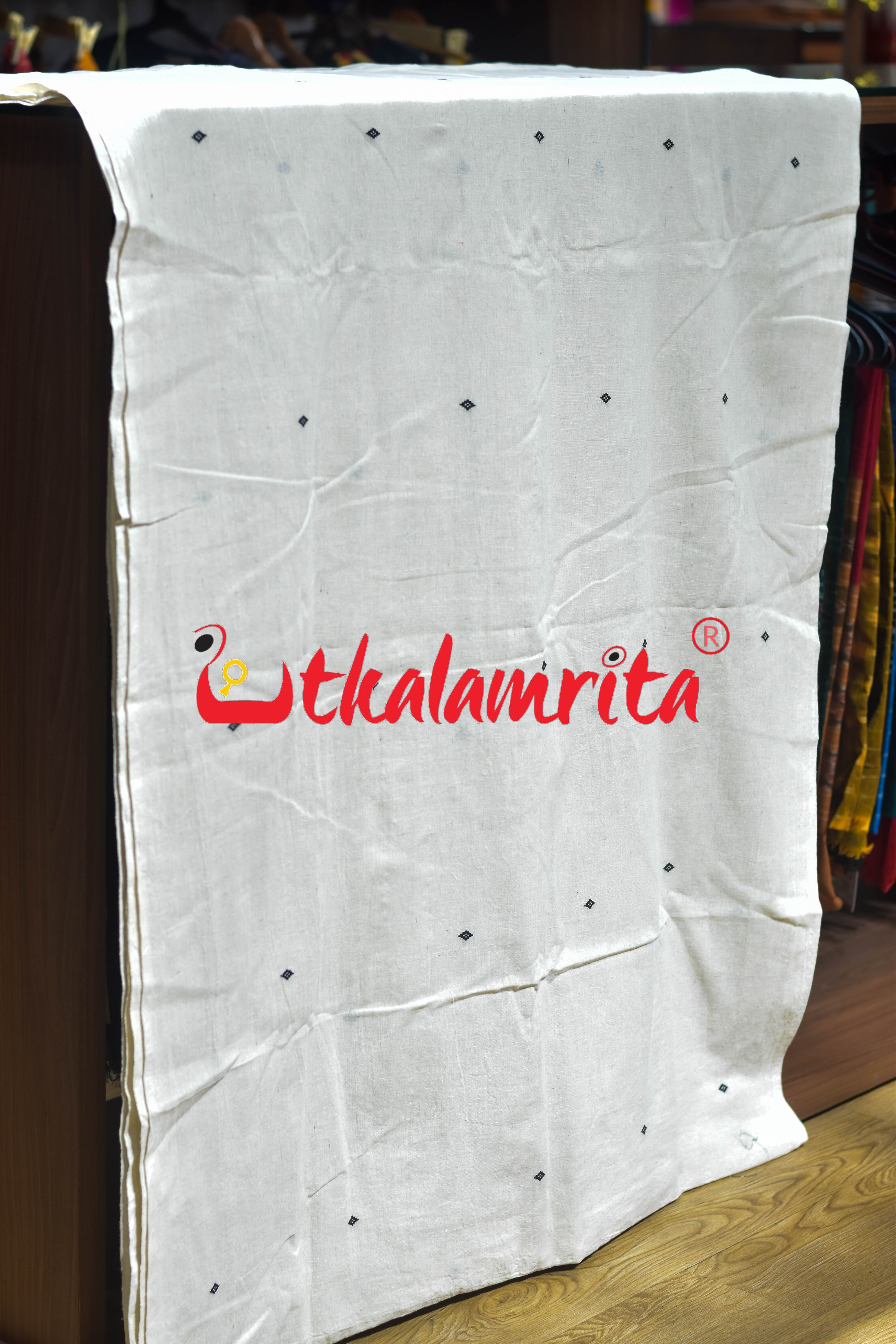 White with Black Buti Kotpad (Fabric)