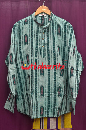 Seafoam Green Flower Box Line Bandha (Men's Short Kurta)