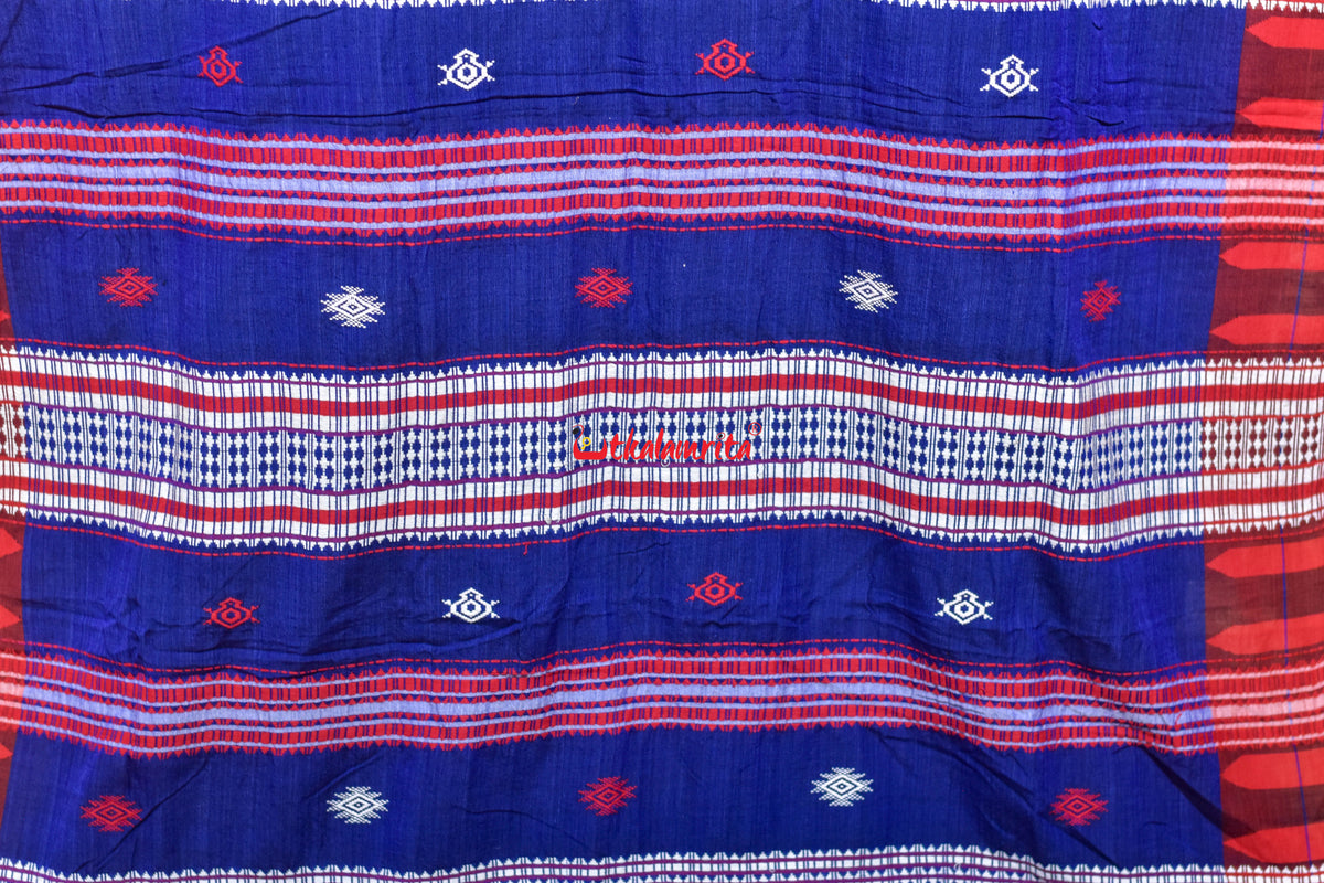 Indigo Red Temple Border Kotpad Cotton Saree