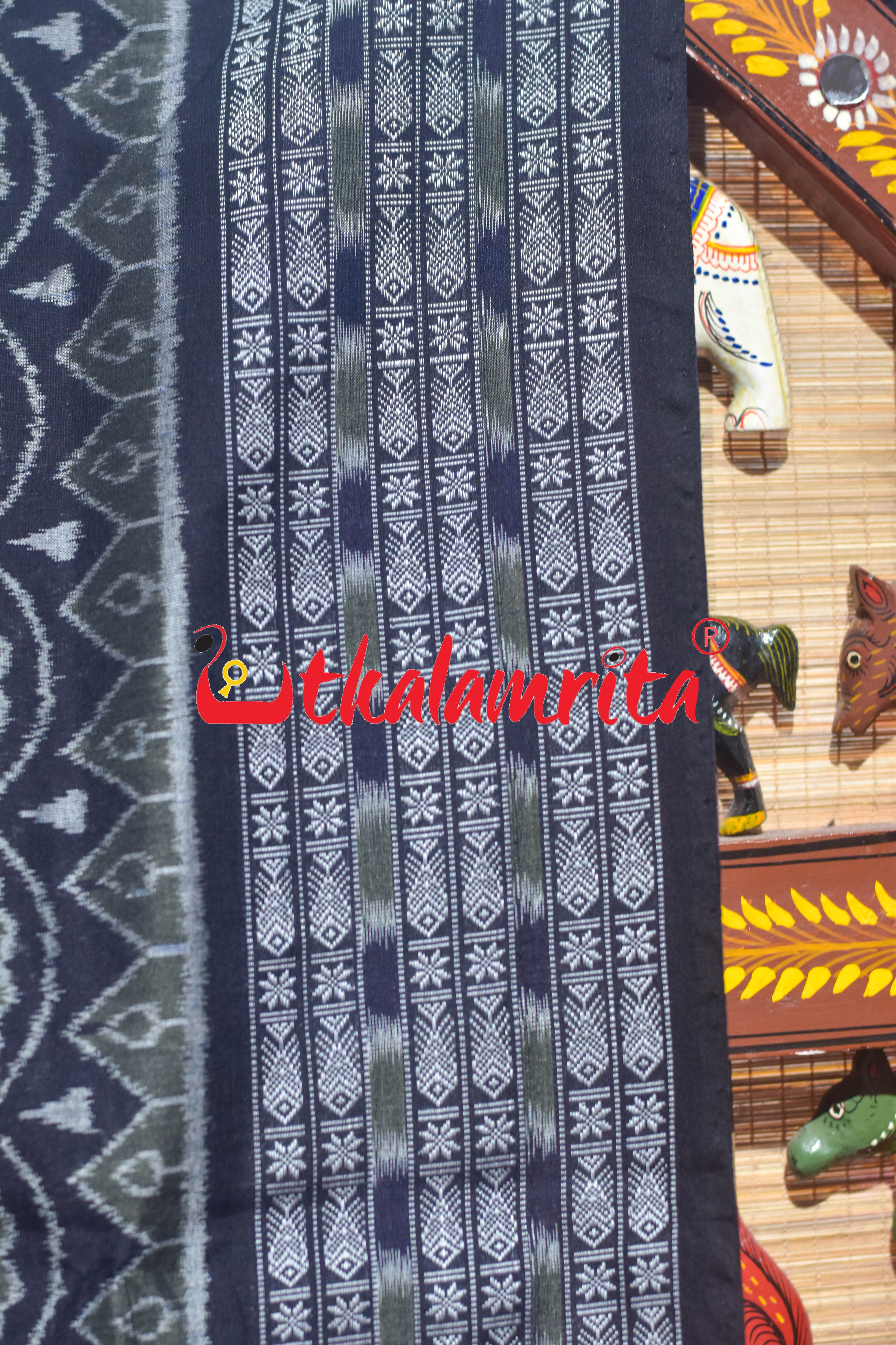 Black Olive Konark Chakra Sambalpuri Cotton Saree