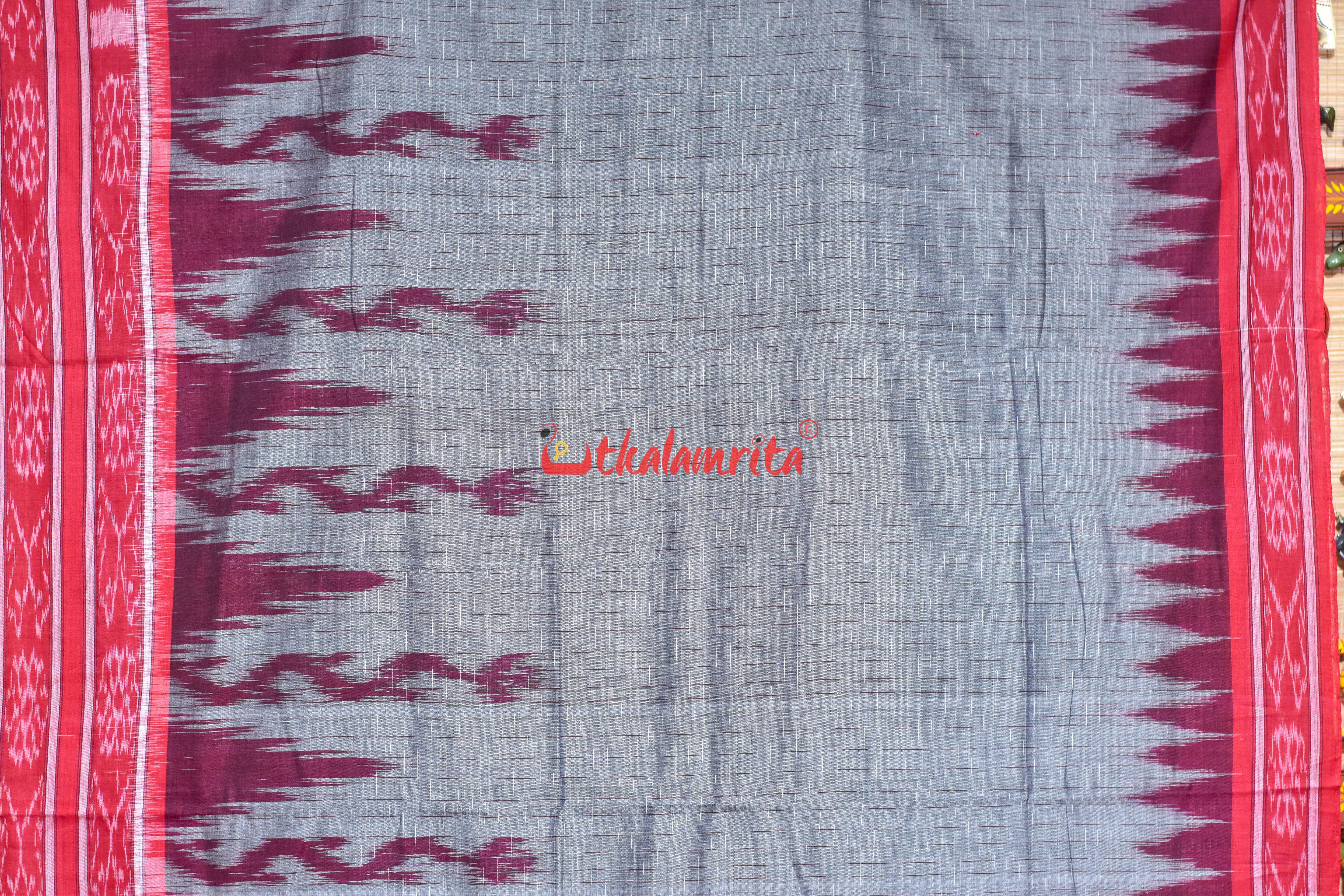 Grey Red Daali Scot Khandua Cotton Saree