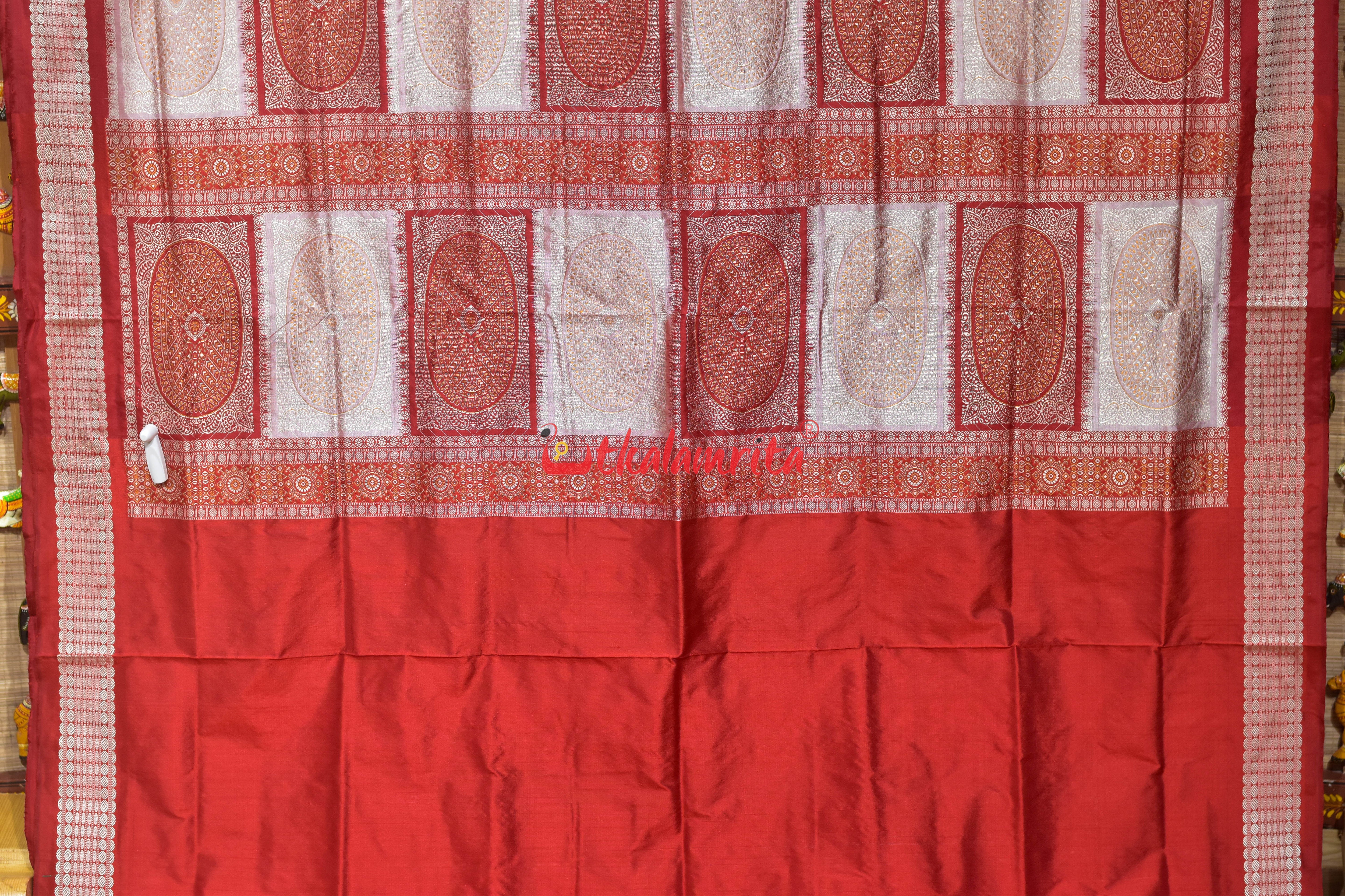 White with Red Buti Sambalpuri Silk Saree